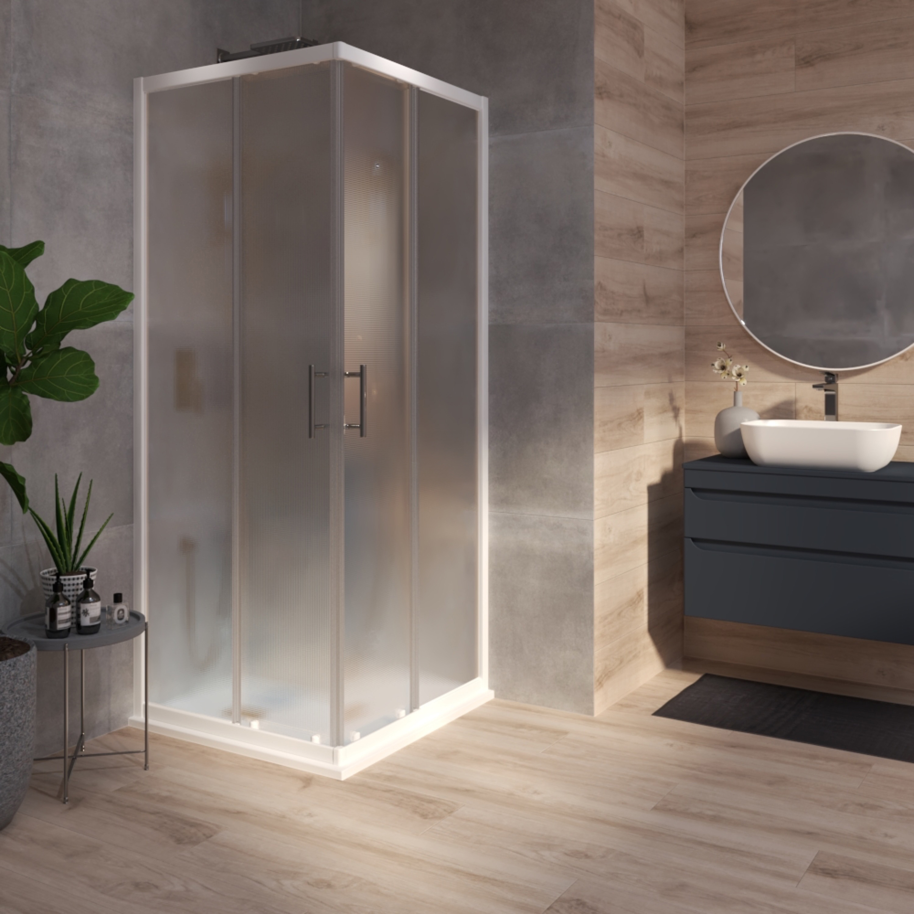 Tuš kabina kvadratna Voxort Blue, 80, ornament/bijela