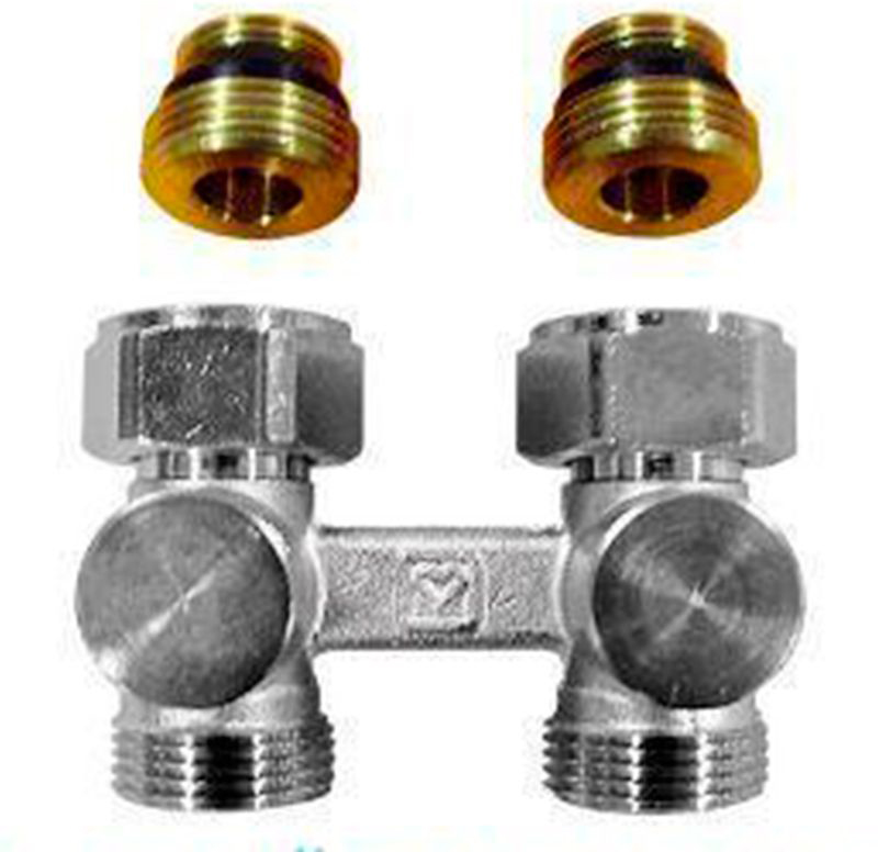 H-ventil dvocijevni Herz, ravni, za pločasti/aluminijski radijator, s reduciranim nazuvicama, krom