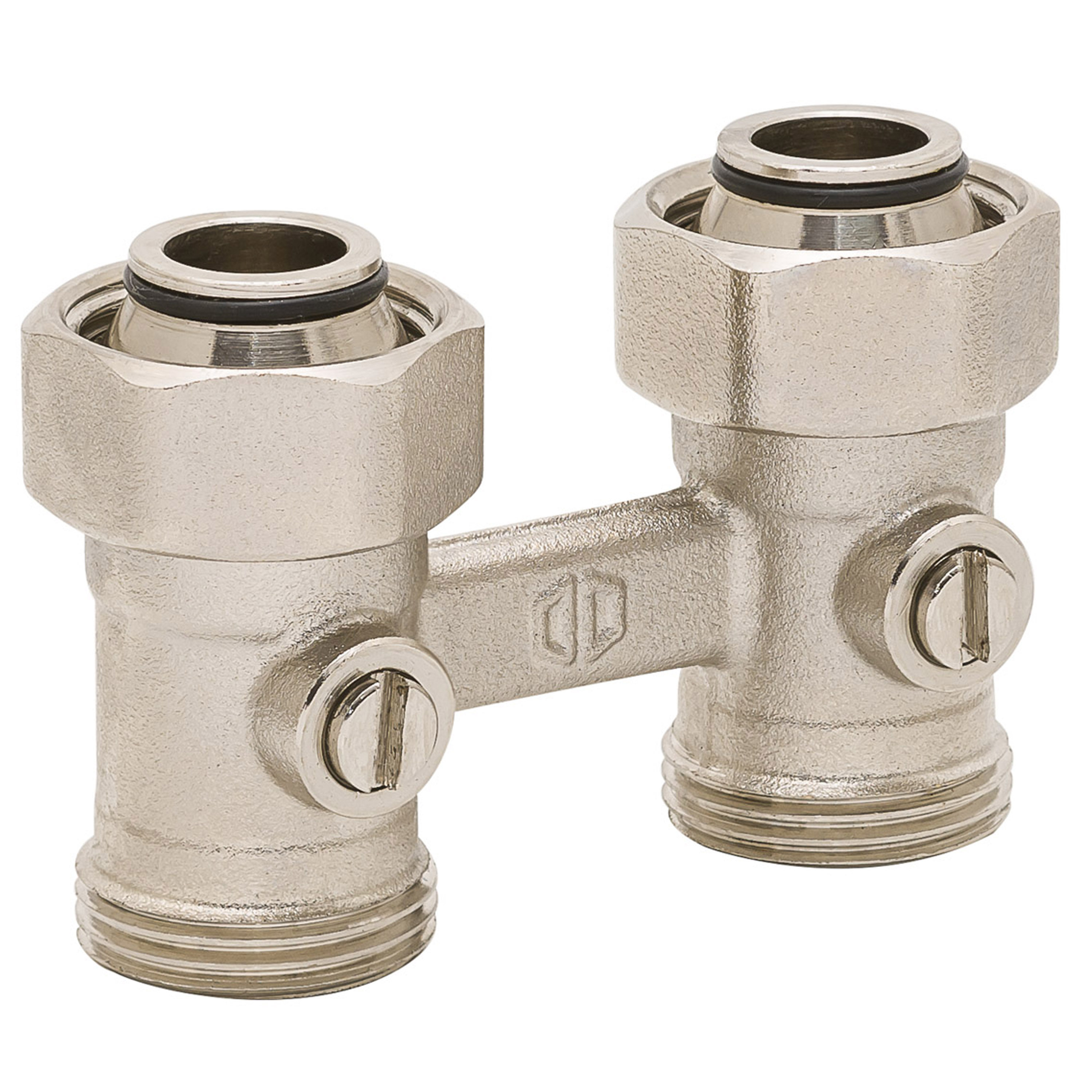 H-ventil dvocijevni Jurgen Schlosser, ravni, za pločasti/aluminijski radijator, s reduciranim nazuvicama, krom