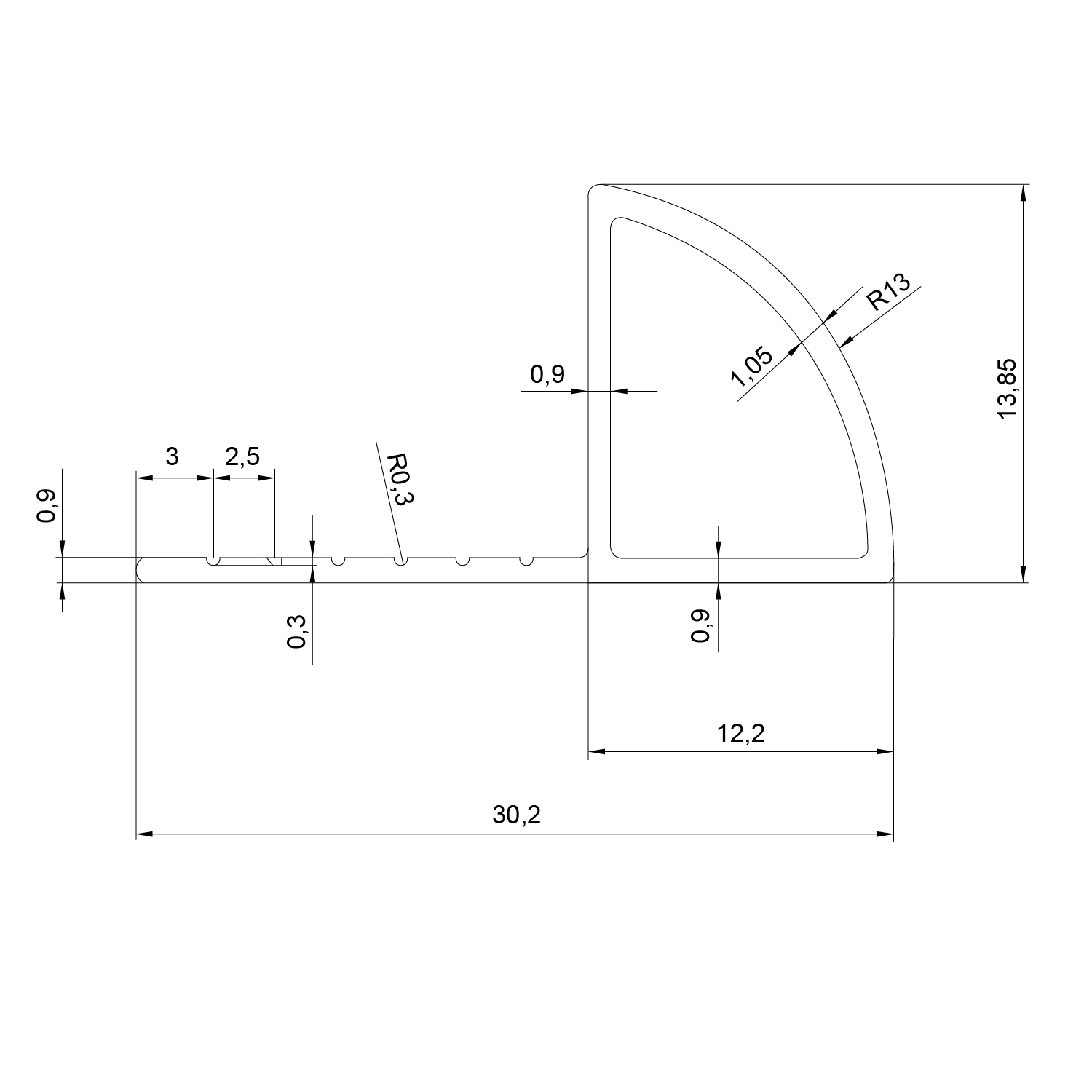 Lajsna zaobljena za vanjski kut Voxort Round White, alu, 12 mm, 2,7 m