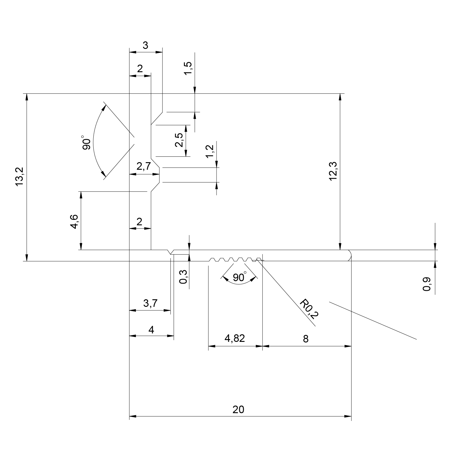 Lajsna L profil Voxort Matt, alu, 12 mm, 2,7 m