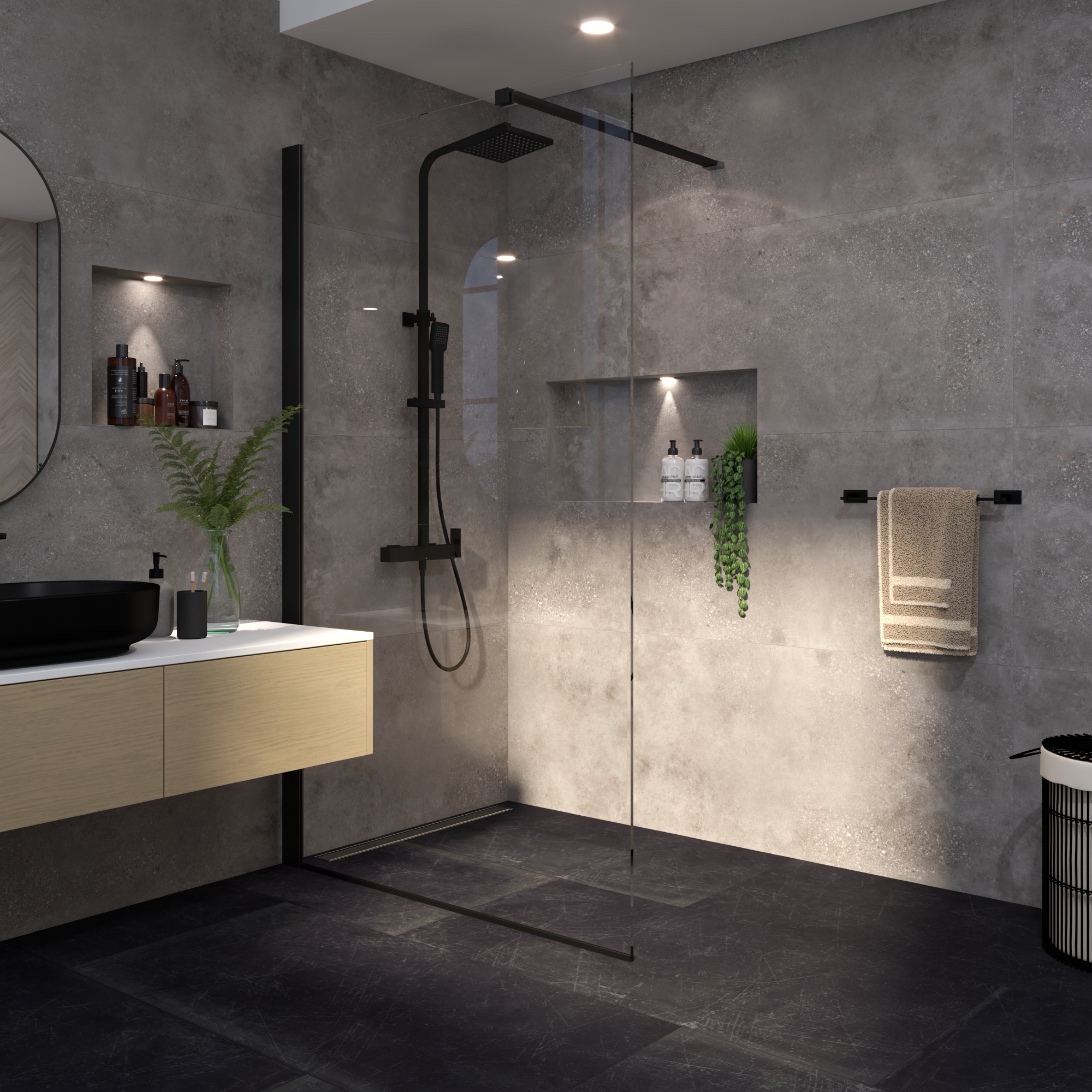 Tuš stranica samostojeća Voxort Blue Black, 120x200, prozirno/crna, 8 mm