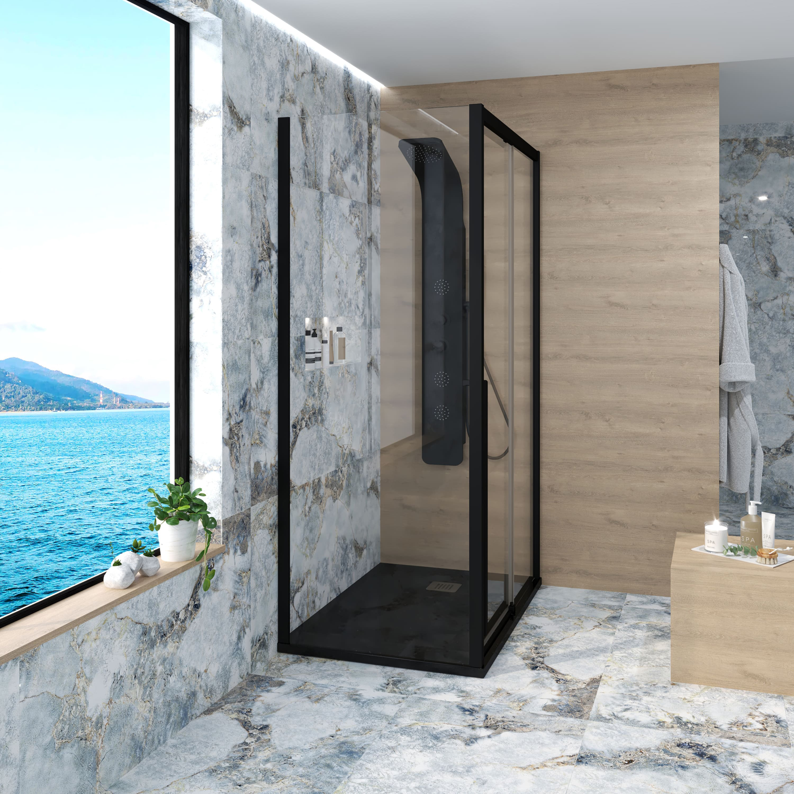 Tuš stranica za vrata Voxort Blue Premium Corri, 80x200, prozirno/crna, 8 mm