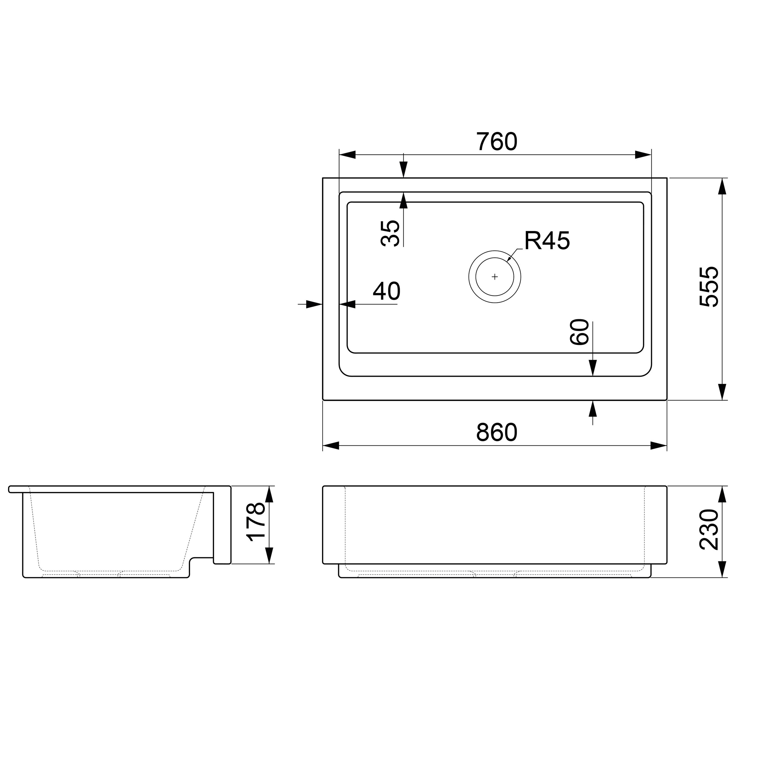 Sudoper keramički Concepto Carla Farm, 86x55,5 cm, jedno korito, crna