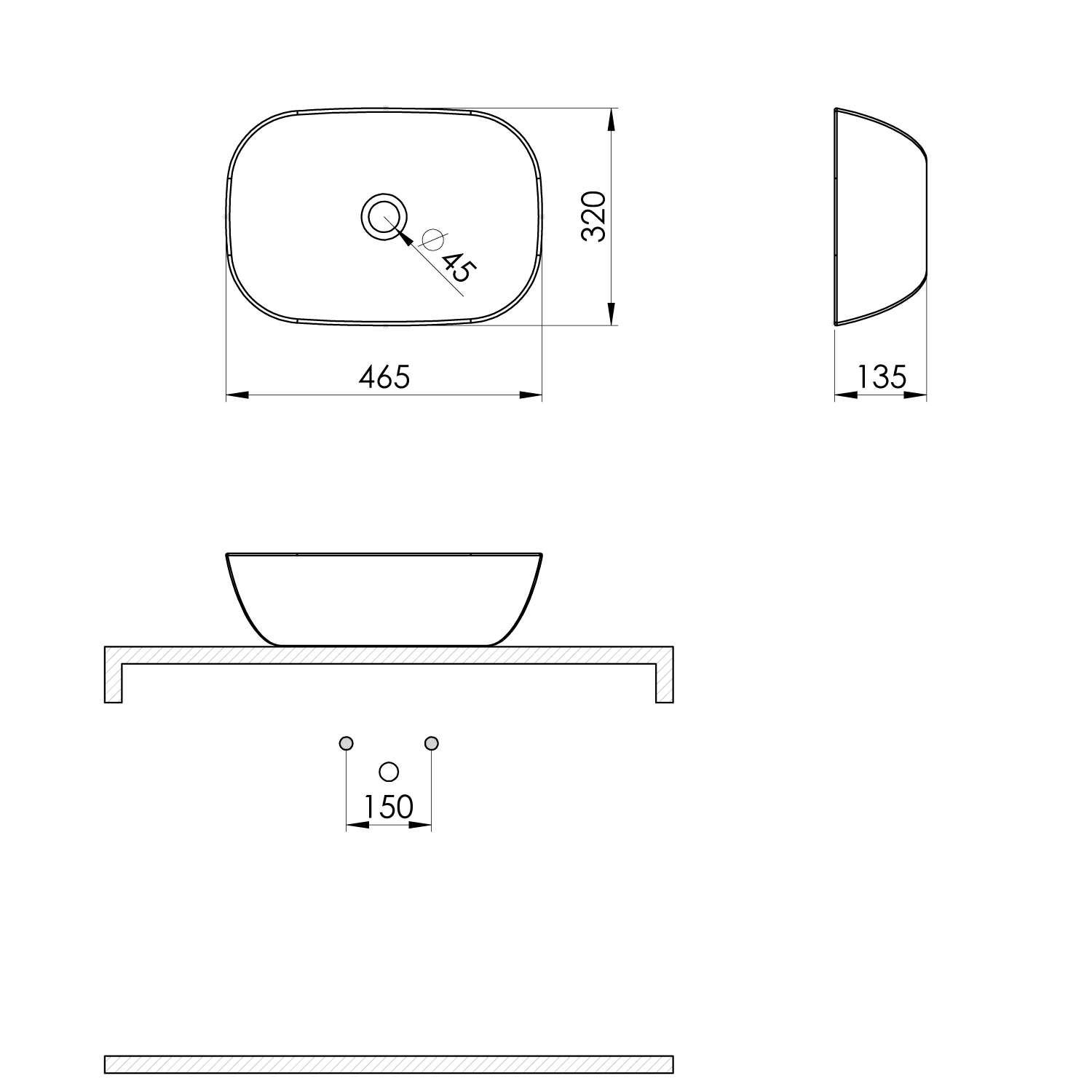 Umivaonik na ploču Concepto Marmuri, 46,5x32x13,5 cm