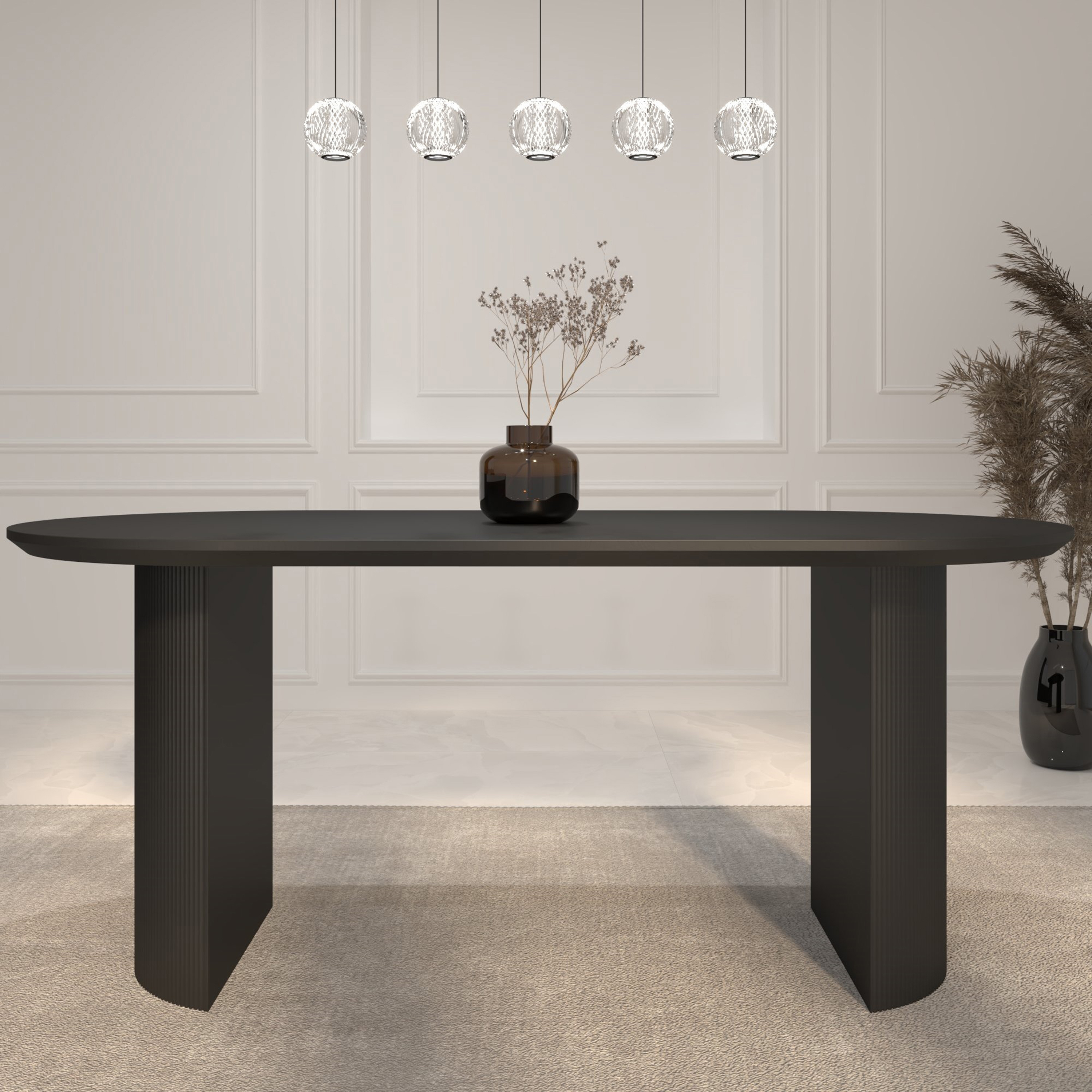 Stol blagavaonski Korra Mustta Black, ovalni, 180x90x76