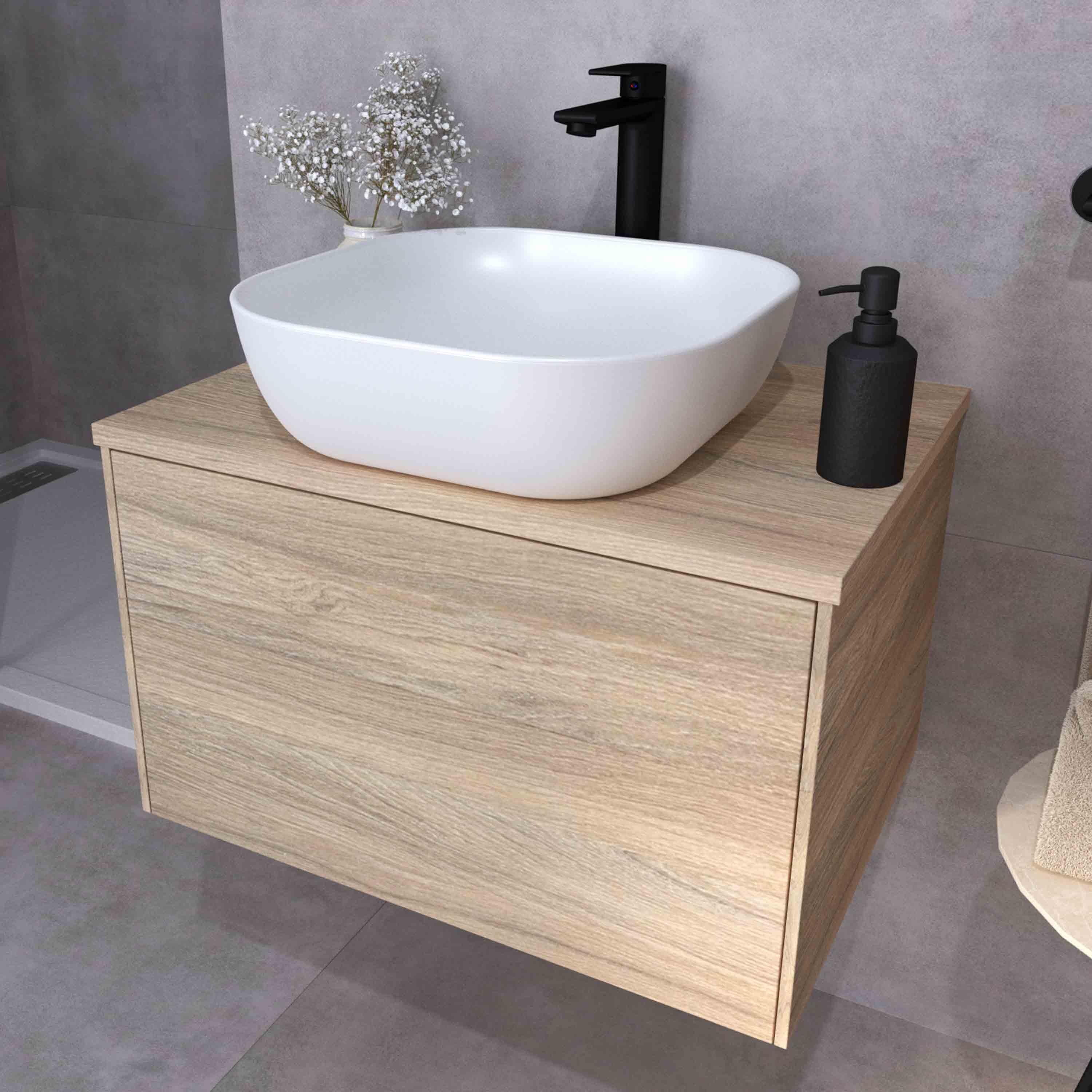 Kupaonski element viseći bez umivaonika Concepto+ Dua New, 65 cm, hrast, sa ladicom