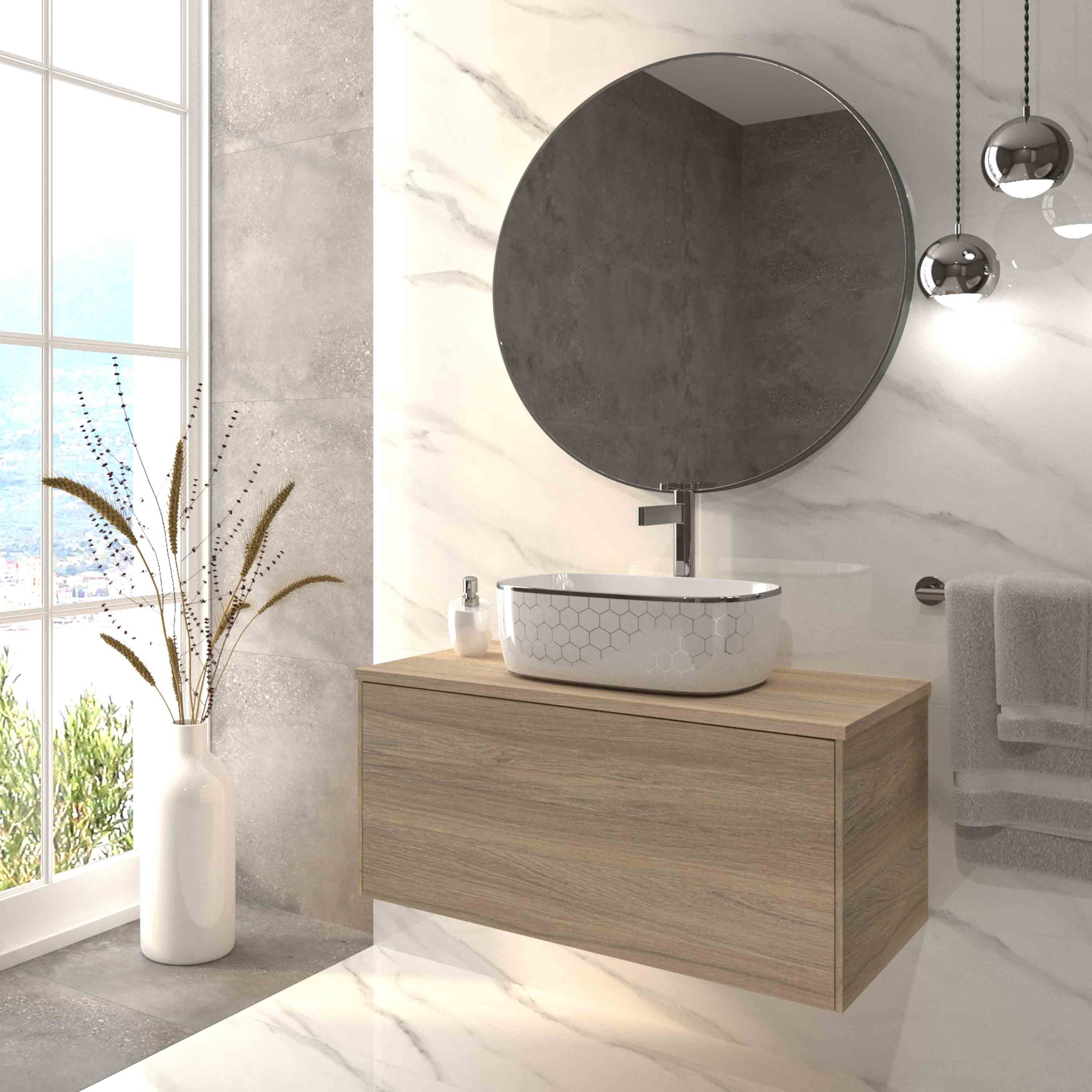 Kupaonski element viseći bez umivaonika Concepto+ Dua New, 85 cm, hrast, sa ladicom