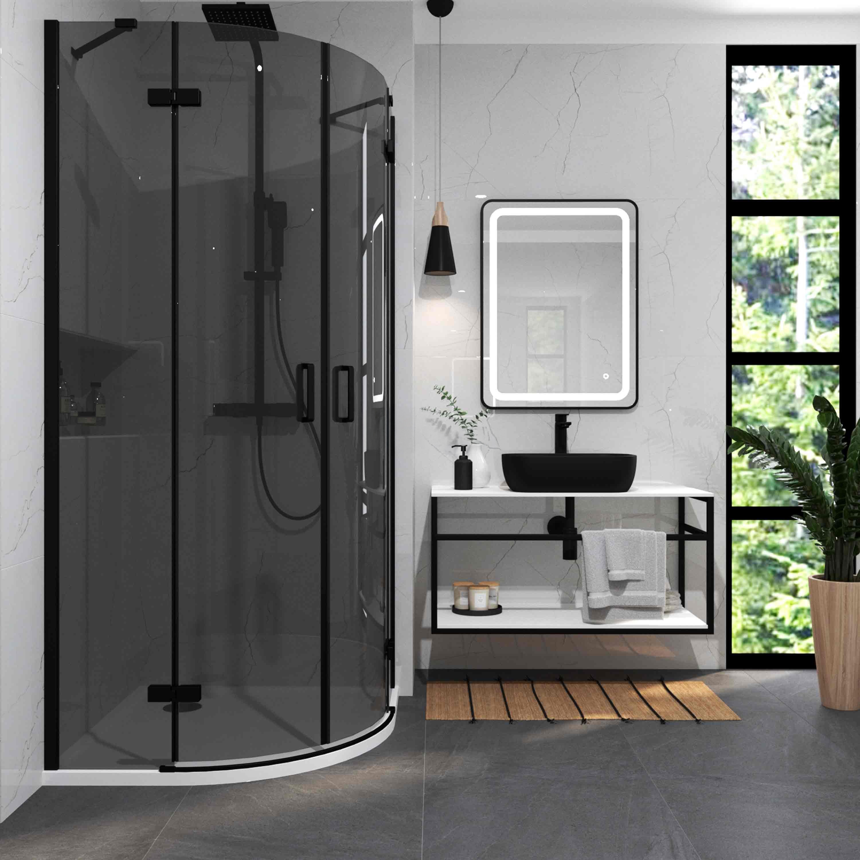 Tuš kabina polukružna Voxort Blue Vi-line Black, 90, tonirano/crna, h-195