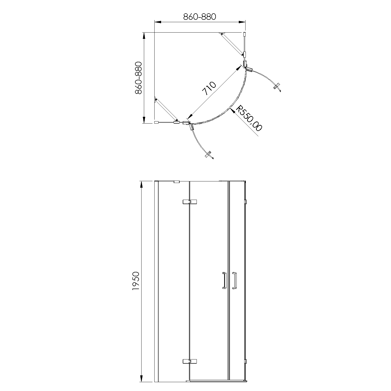 Tuš kabina polukružna Voxort Blue VI-line, 90, prozirno, h-195
