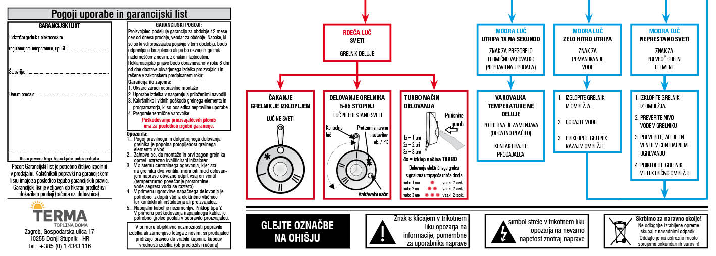 Grijač električni s termostatom Terma GE, 1/2