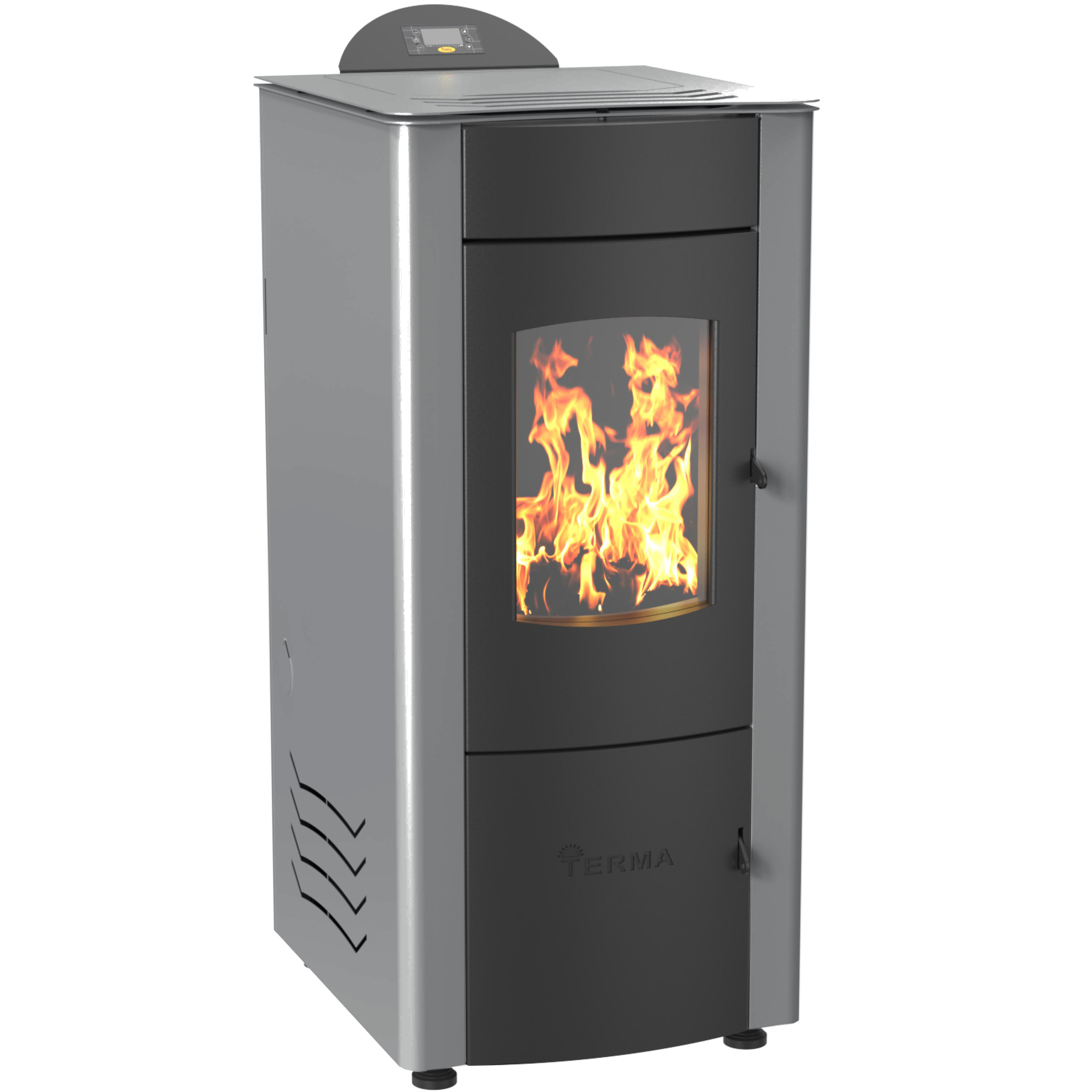 Kamin na pelete Terma Super Vulkan, sivi, 23 kW, za centralno