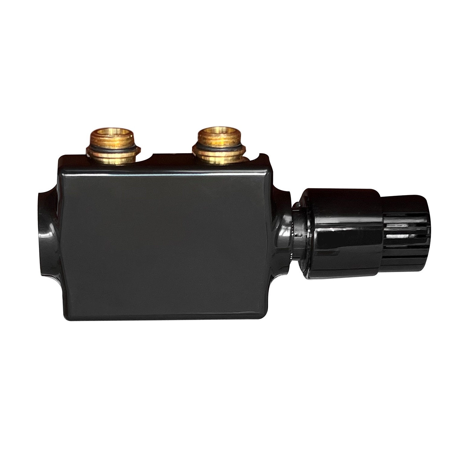 H-ventil set sa glavom i poklopcem dvocijevni Terma, kutni, termostatski, crni, s reduciranim nazuvicama, za vertikalne radijatore