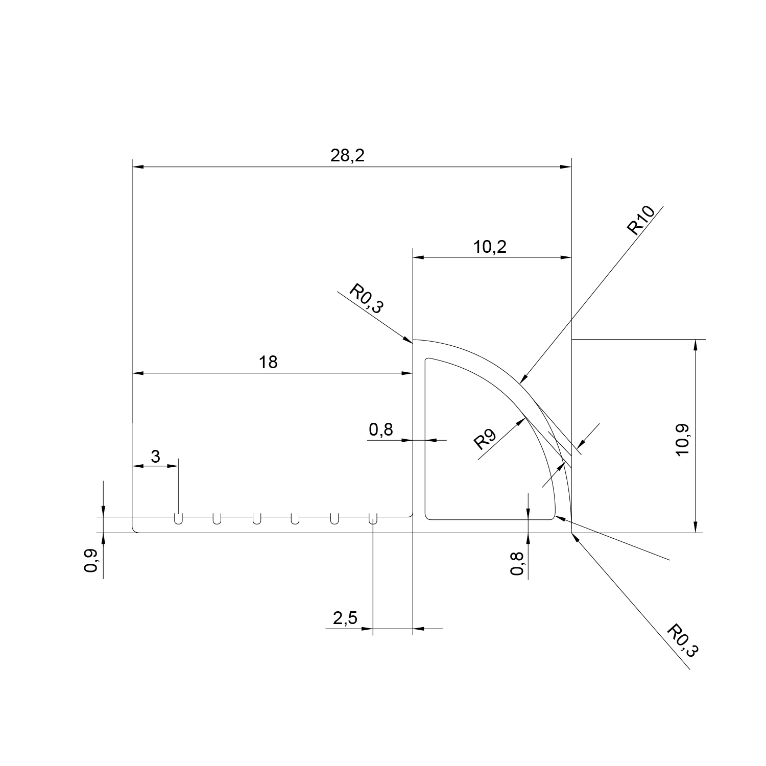 Lajsna zaobljena za vanjski kut Voxort Round Matt, alu, 10 mm, 2,7 m