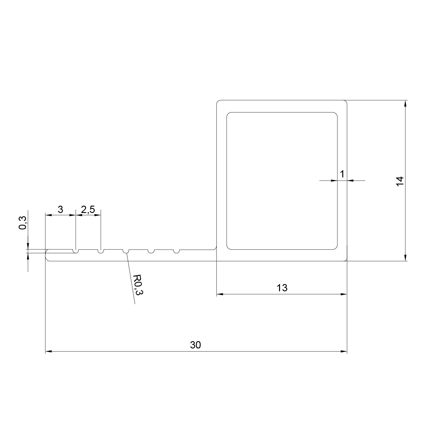 Lajsna četvrtasta za vanjski kut Voxort Square Matt, alu, 12 mm, 2,7 m