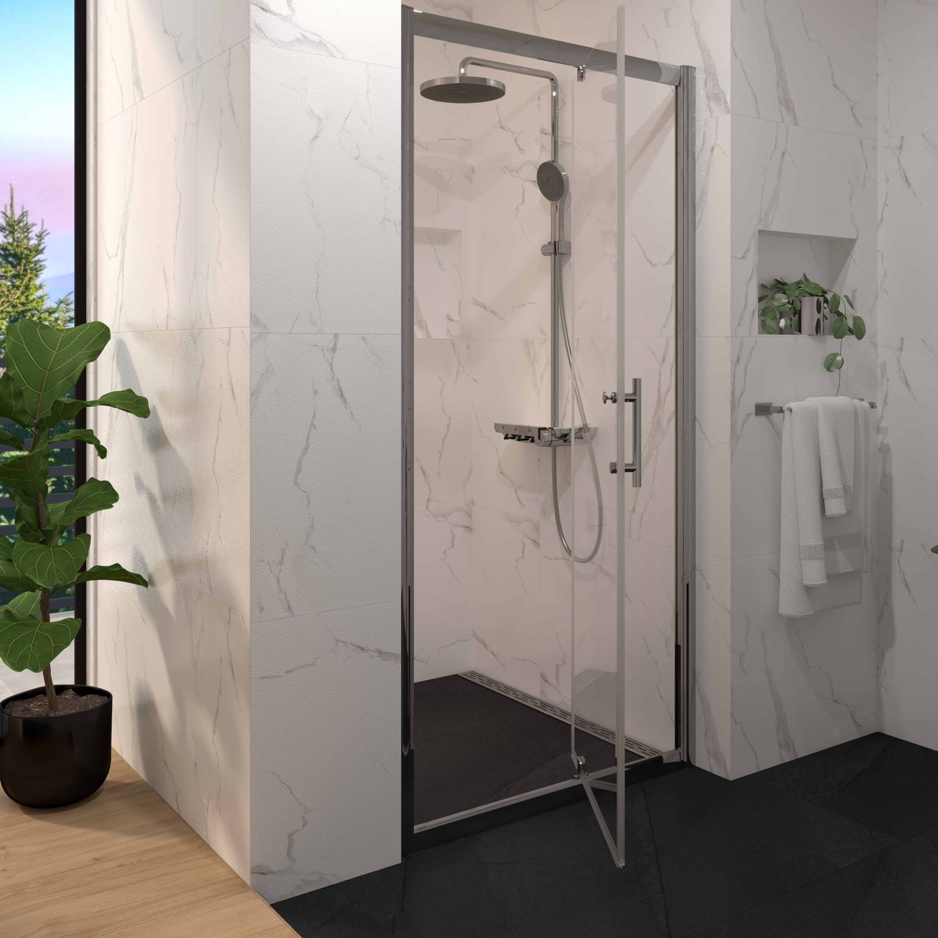 Tuš vrata jednokrilna Voxort Pro NS-line, 100x195, prozirno/krom