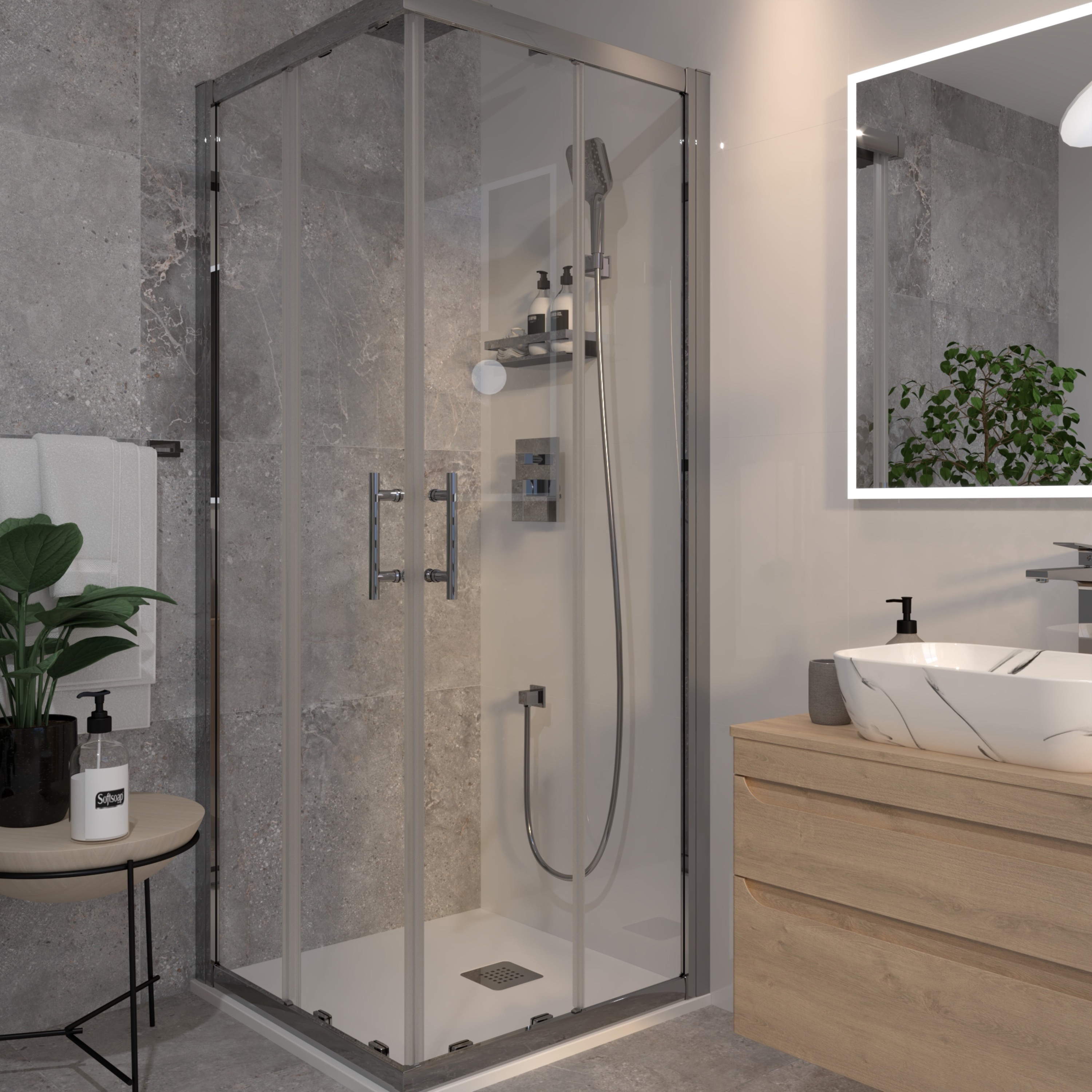 Tuš kabina kvadratna Voxort Pro QF, 80, easy clean, prozirno/krom, h-195