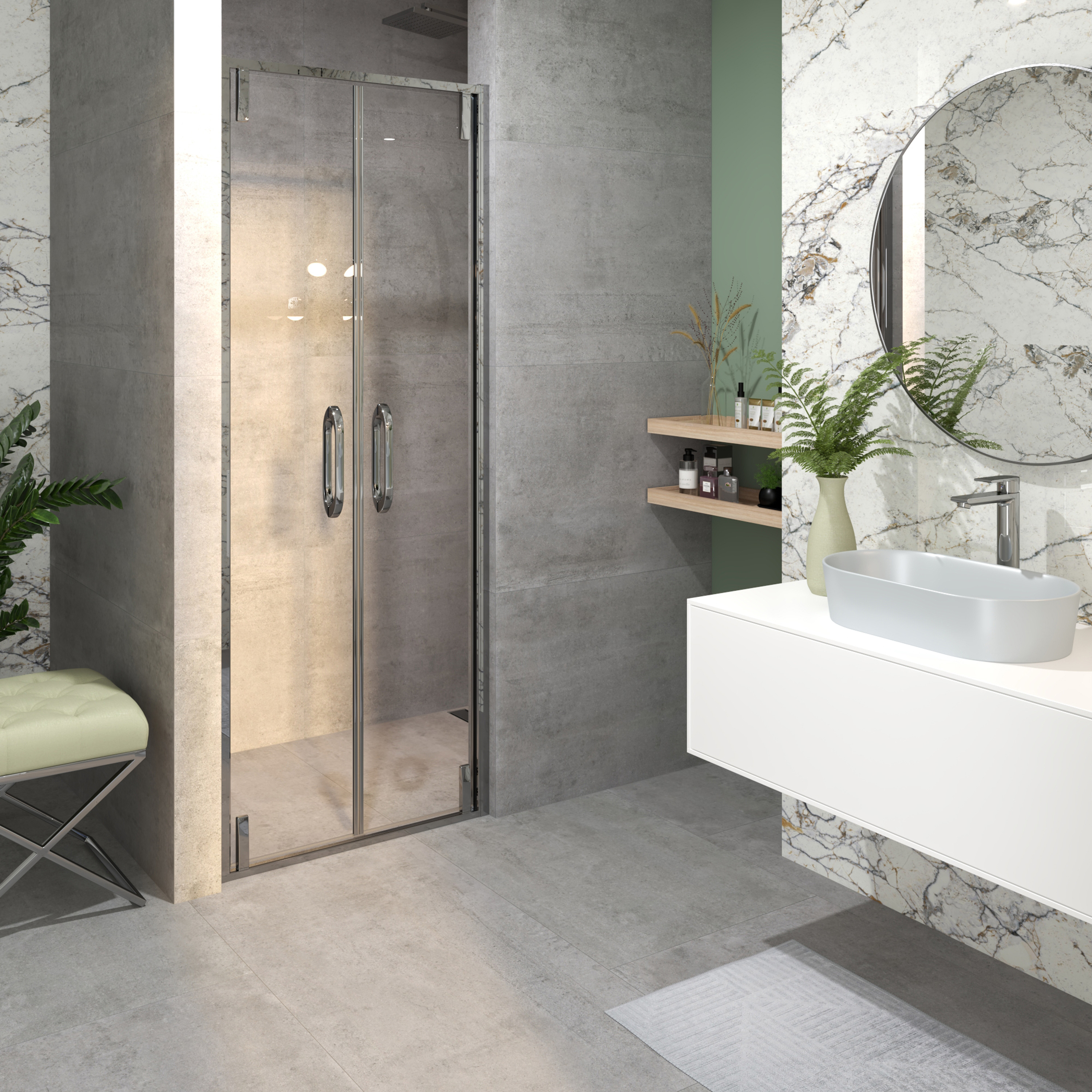 Tuš vrata dvokrilna Voxort Pro Premium PE2-line, 80x195, prozirno/krom