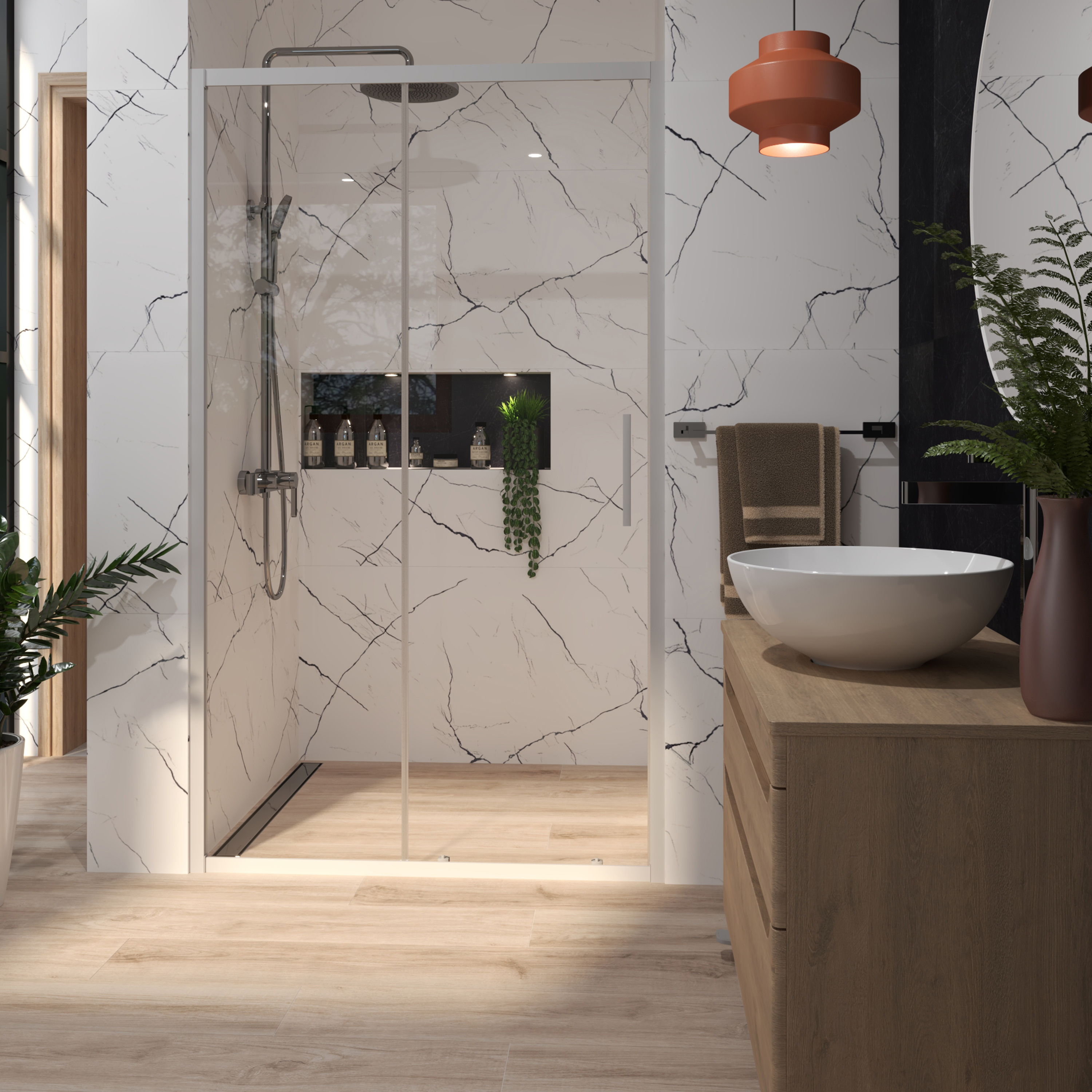 Tuš vrata klizna Basic V, 100x185, prozirno/alu mat
