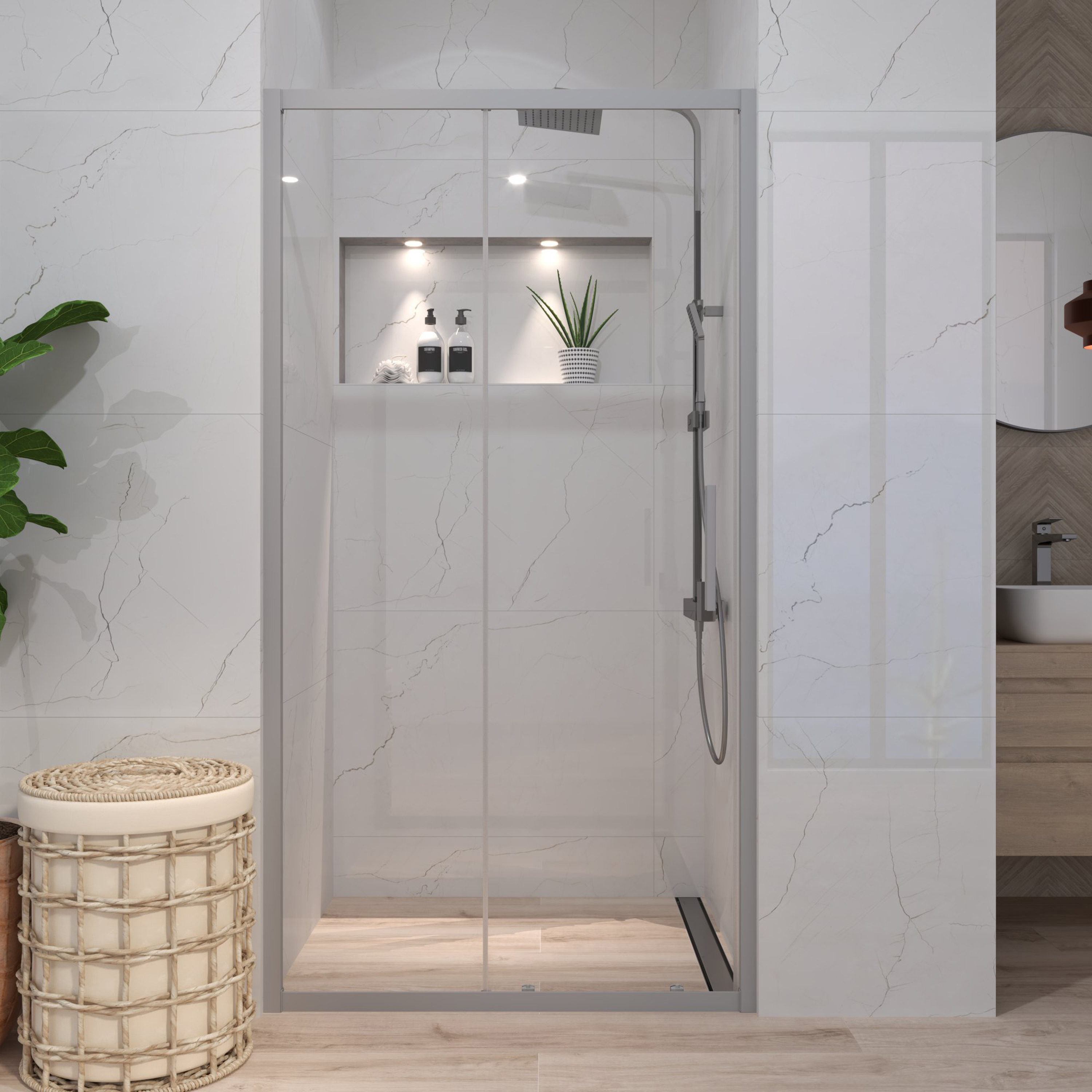 Tuš vrata klizna Basic V, 110x185, prozirno/alu mat