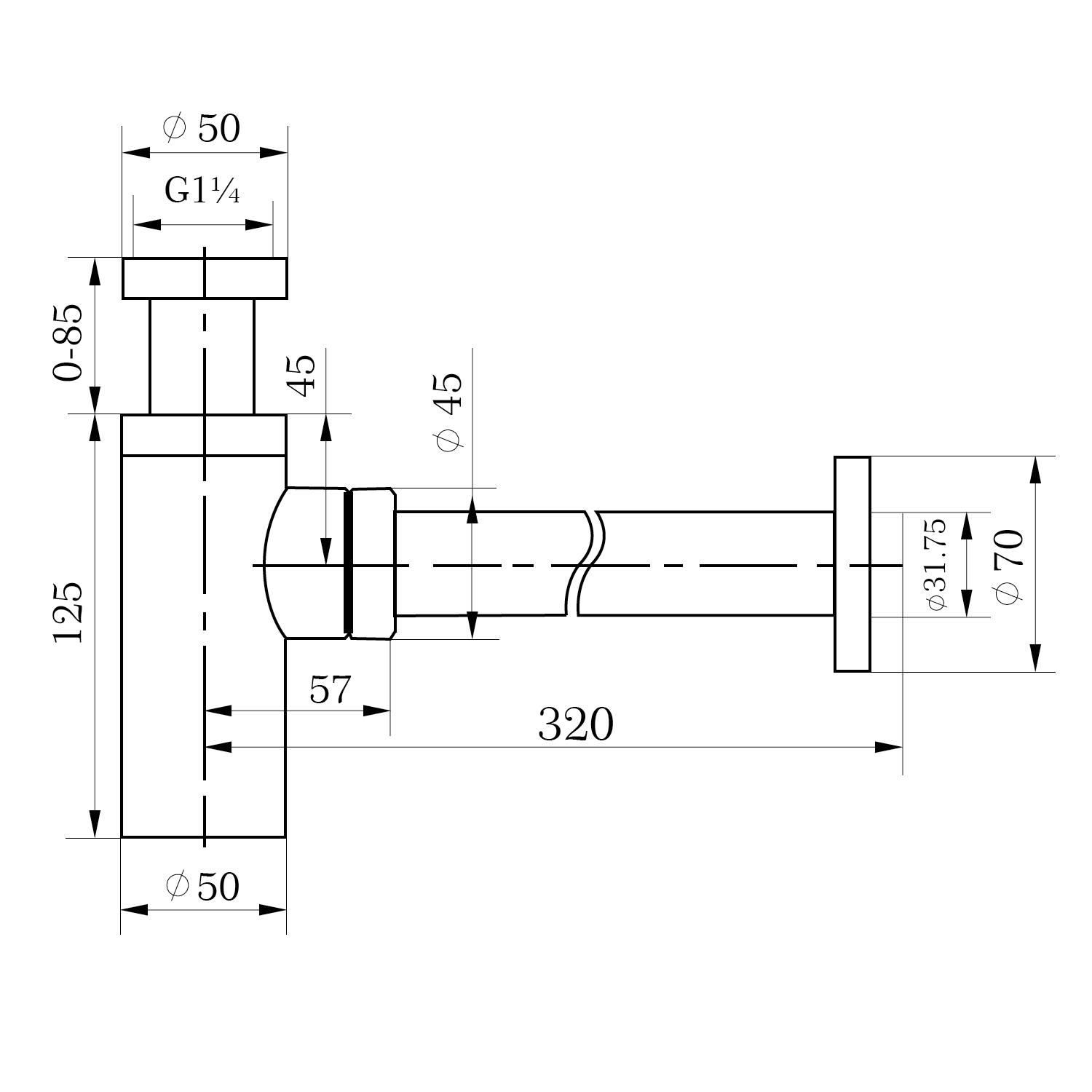 Donji dio sifona za umivaonik Voxort Elegant, mesing niklani