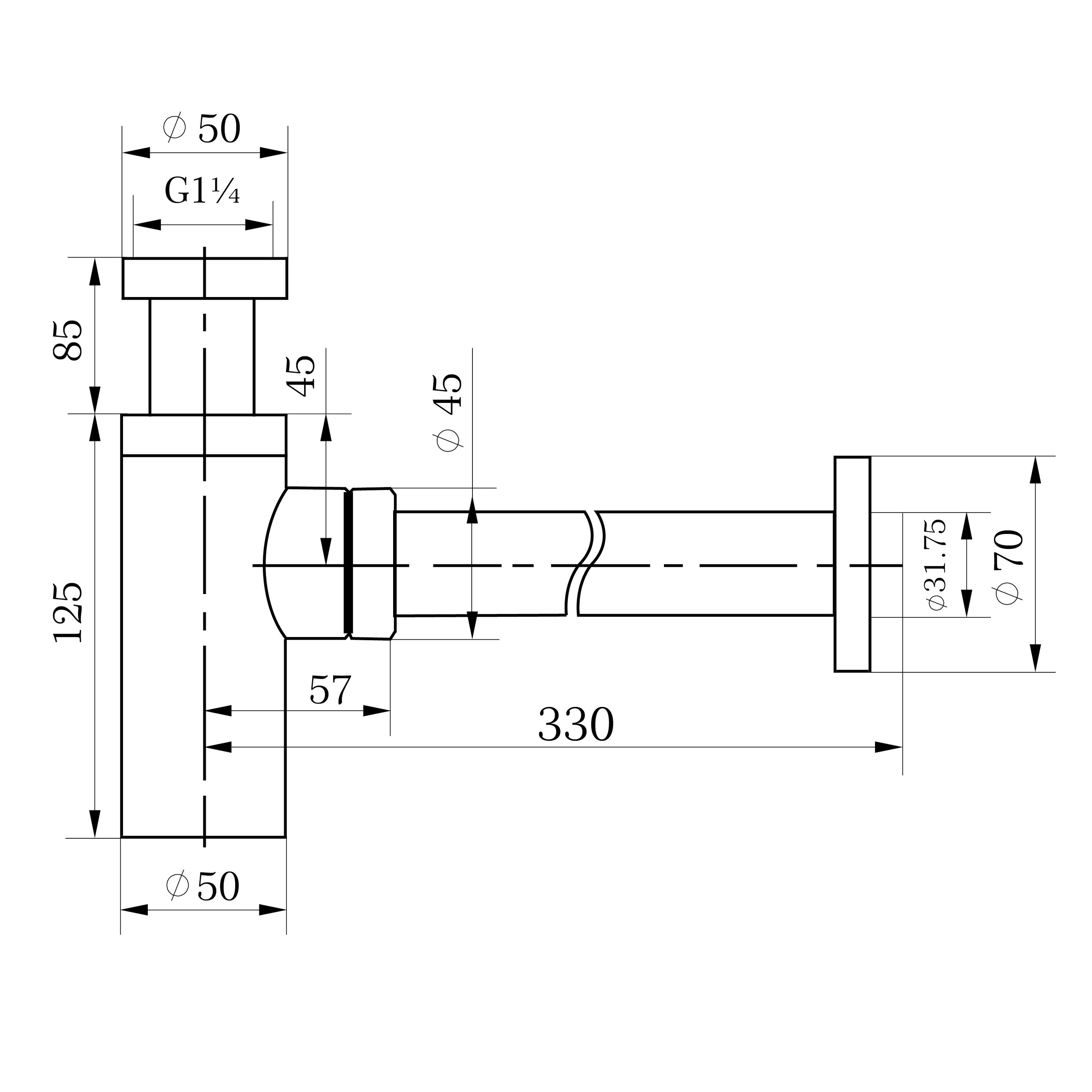 Donji dio sifona za umivaonik Voxort Elegant, crni, mesing