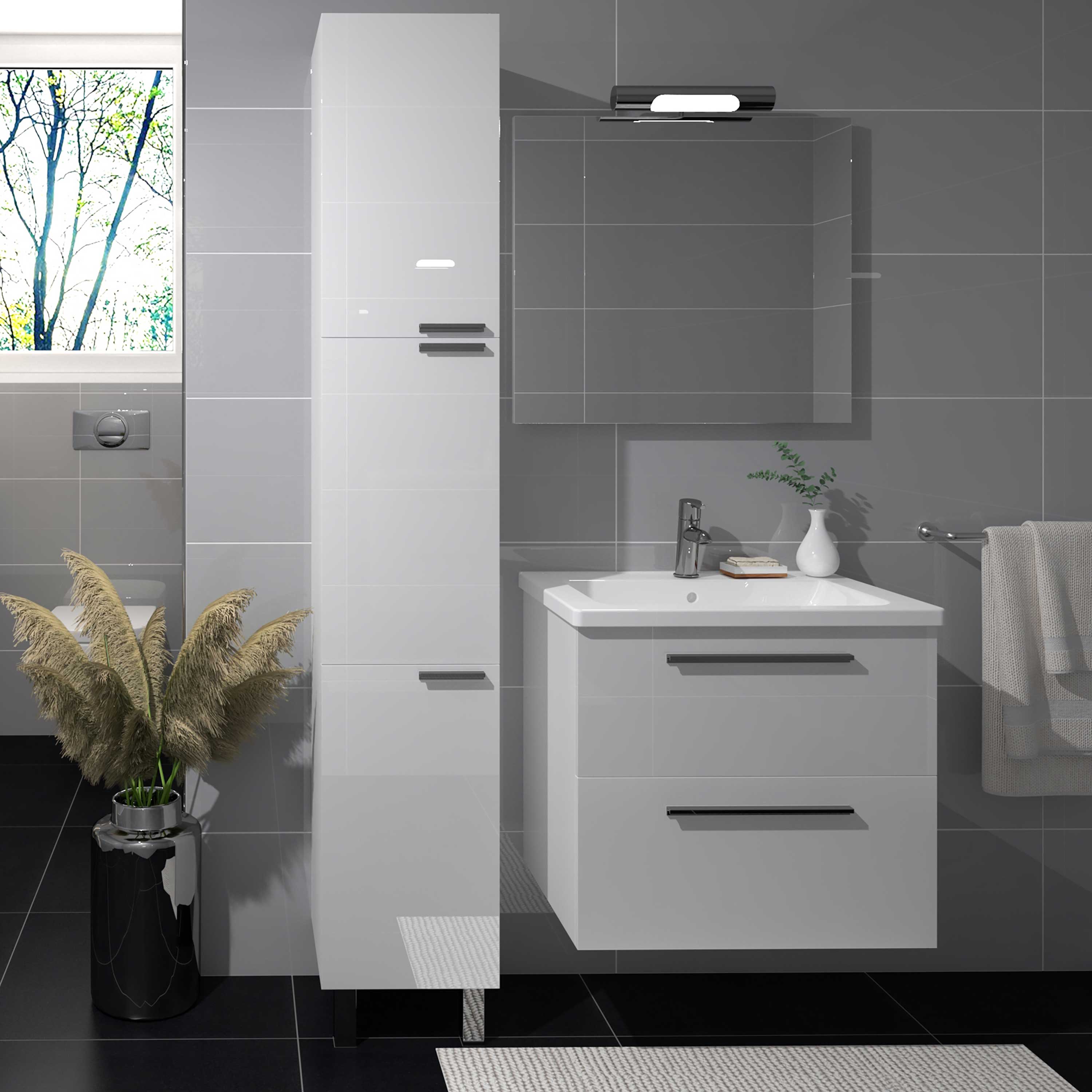 Kupaonski ormarić Concepto Basic Sara, 33x190x33 cm, stojeći, 3 vrata, s košarom