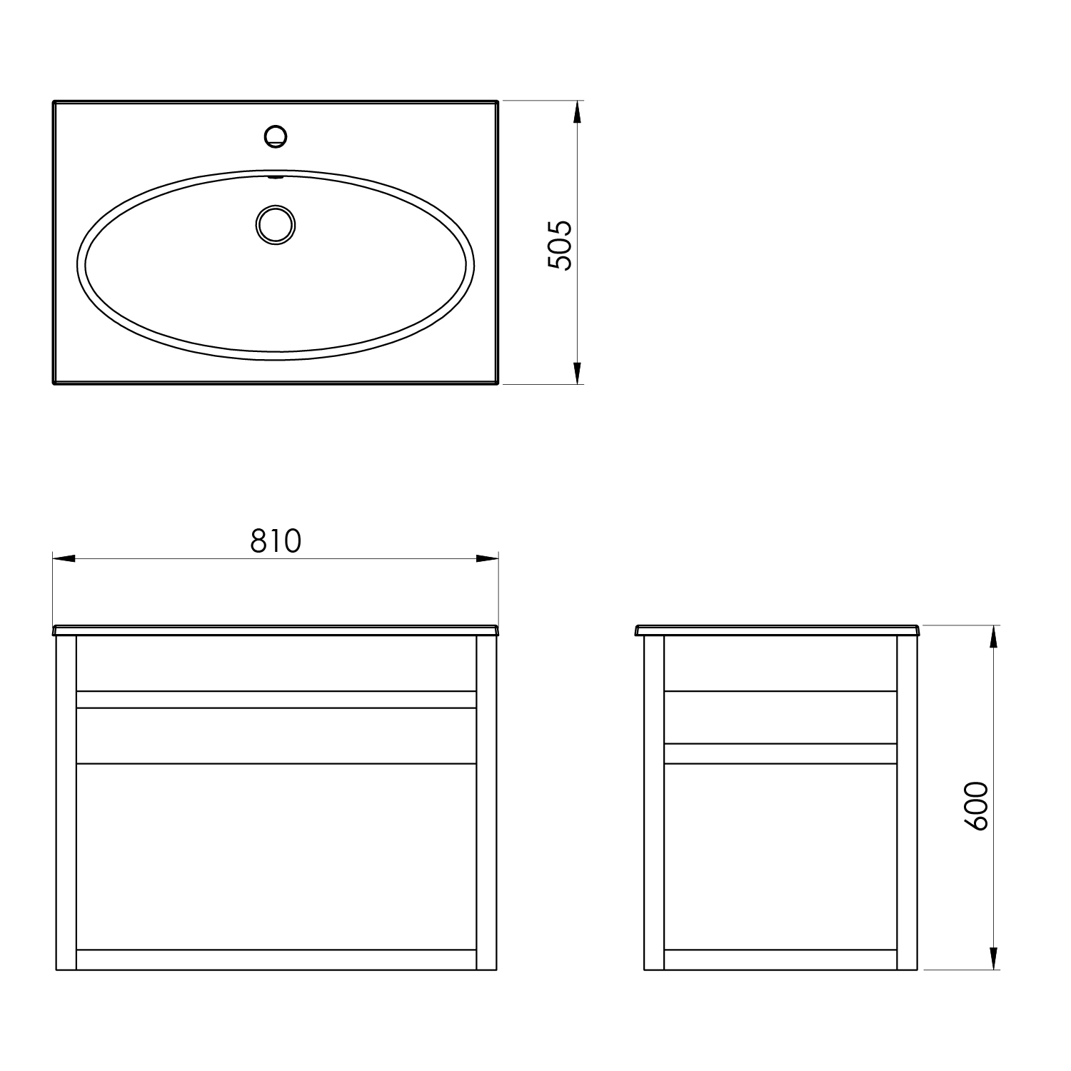 Kupaonski element viseći sa umivaonikom Concepto+ Luna, 80 cm, furnir bijela