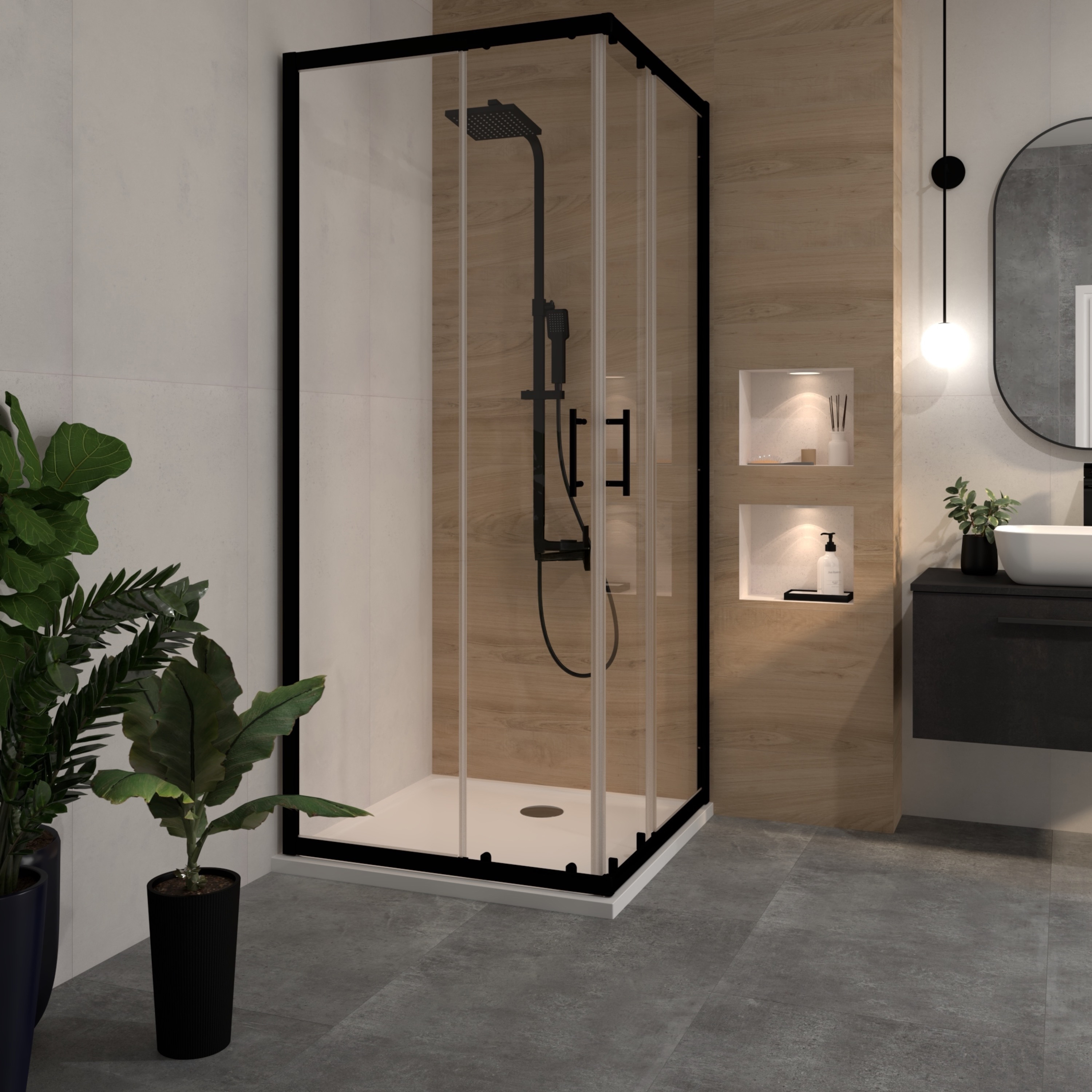 Tuš kabina kvadratna Voxort Blue Black, 90, prozirno/crna, h-200