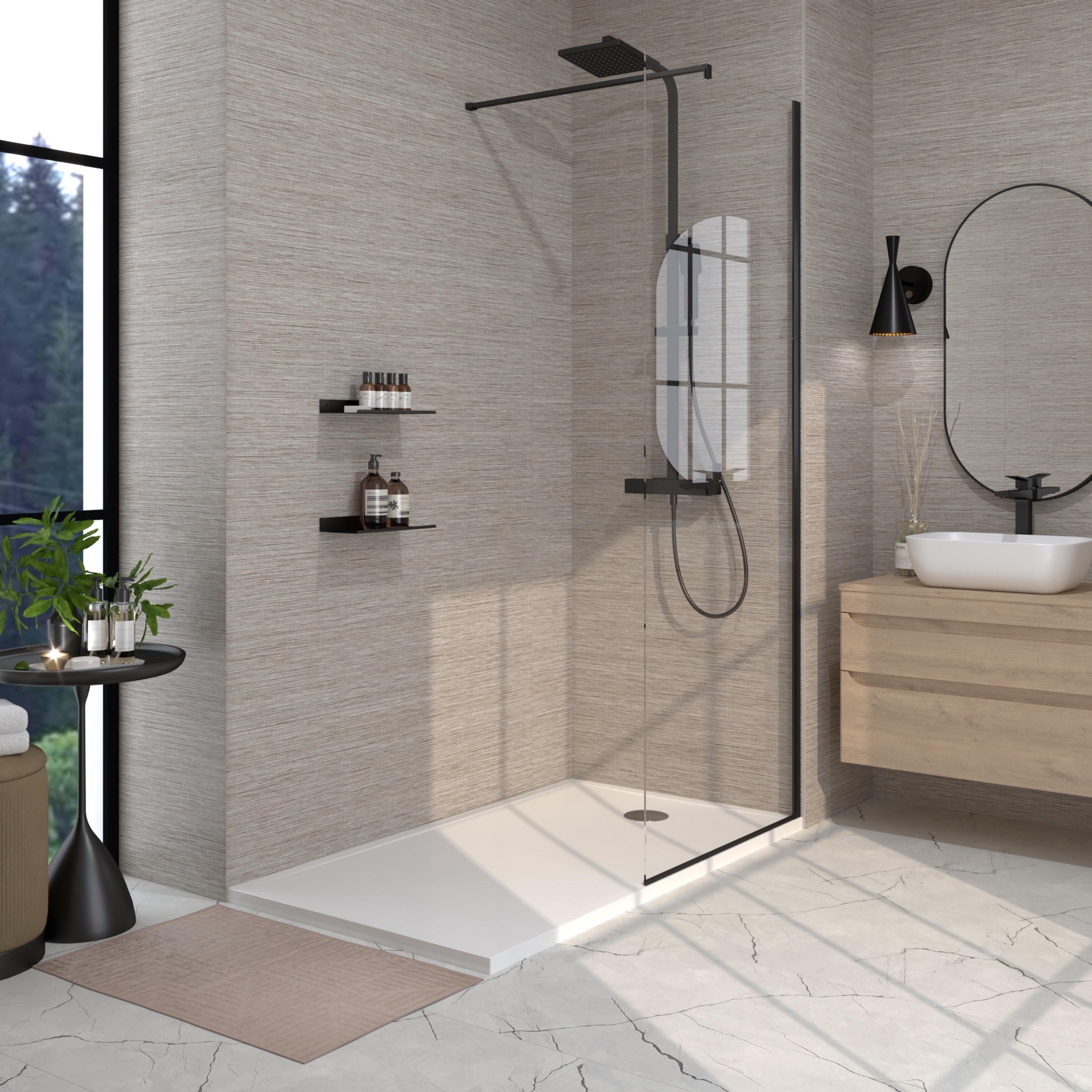 Tuš stranica samostojeća Voxort Blue Black, 80x200, prozirno/crna, 8 mm