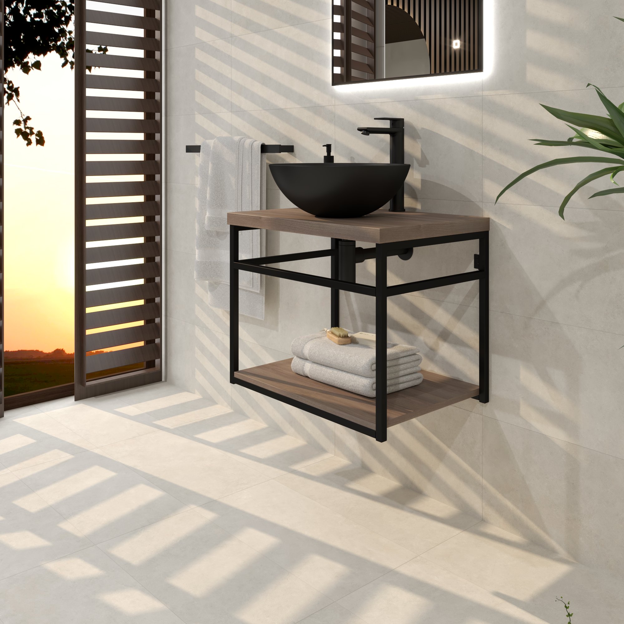Kupaonski element viseći s pločom Concepto+ Smooth Steel, 65 cm, metalna konstrukcija, iveral, Dark Walnut, debljina 3,6 cm