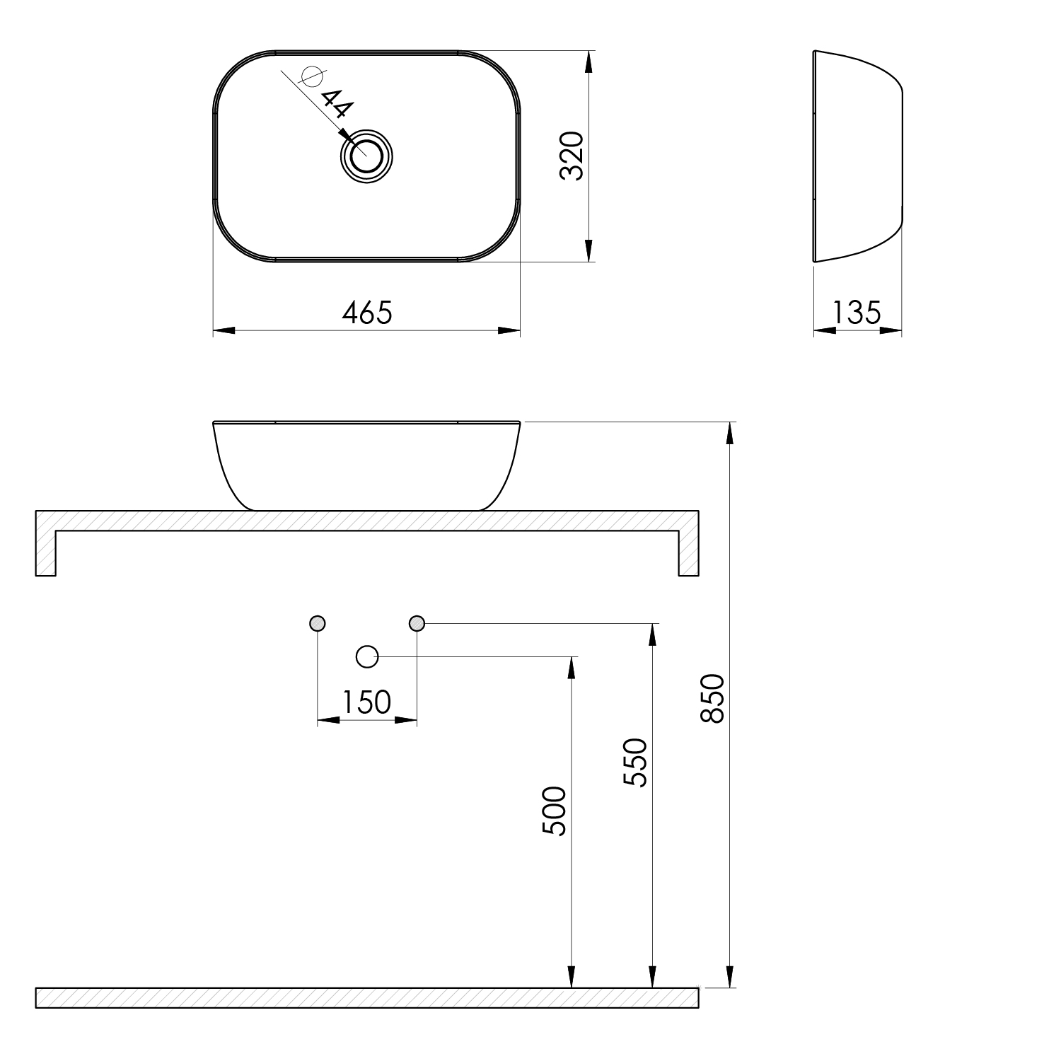 Umivaonik na ploču Concepto Bell Ovale, 46,5x32x13,5 cm