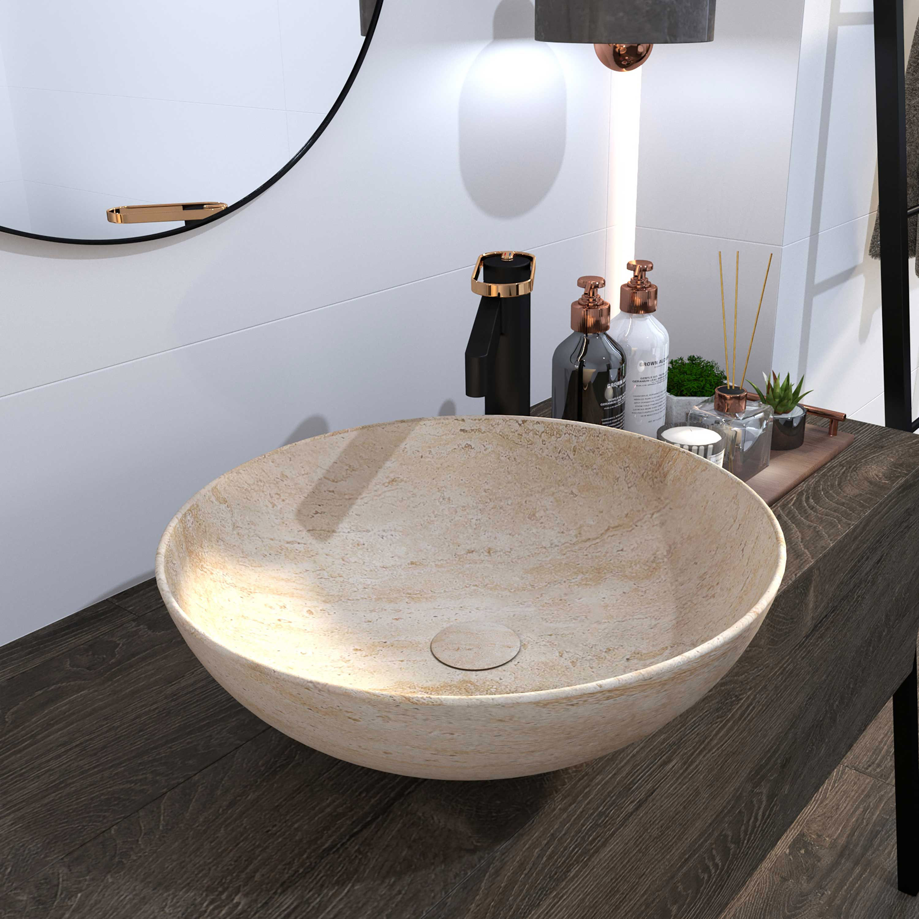 Umivaonik na ploču Concepto Bell Traverti Round, 40x40x15,5 cm