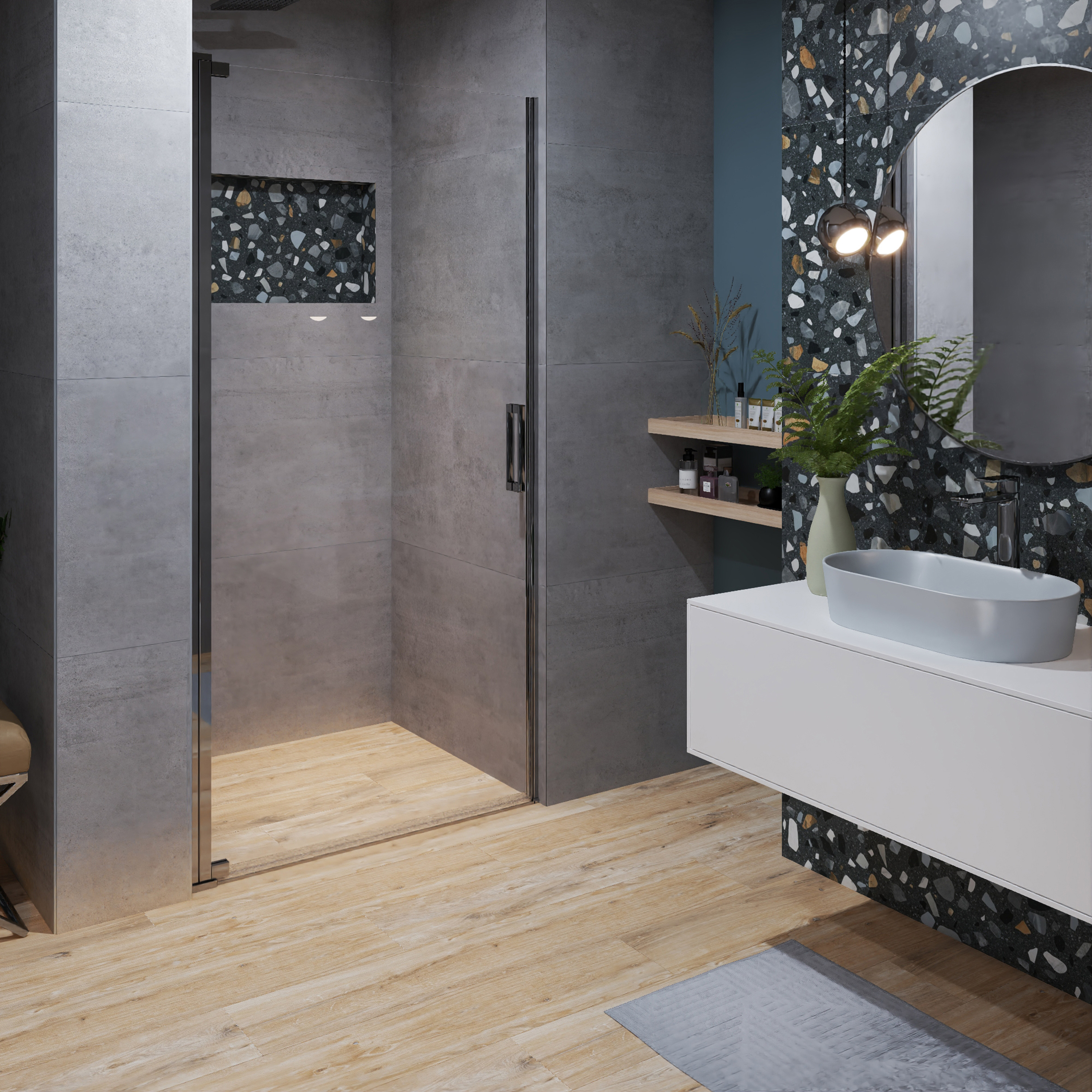 Tuš vrata jednokrilna Voxort Pro Premium PN1-line, 100x195, prozirno/krom