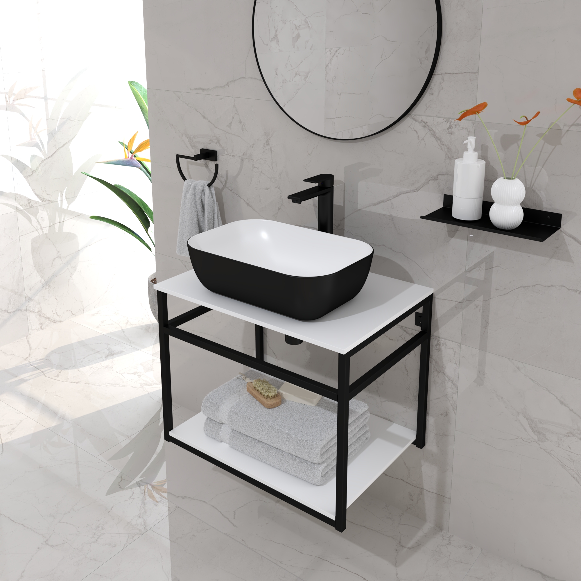 Kupaonski element viseći s pločom Concepto+ Smooth Steel, 65 cm, metalna konstrukcija, Korrtek bijela