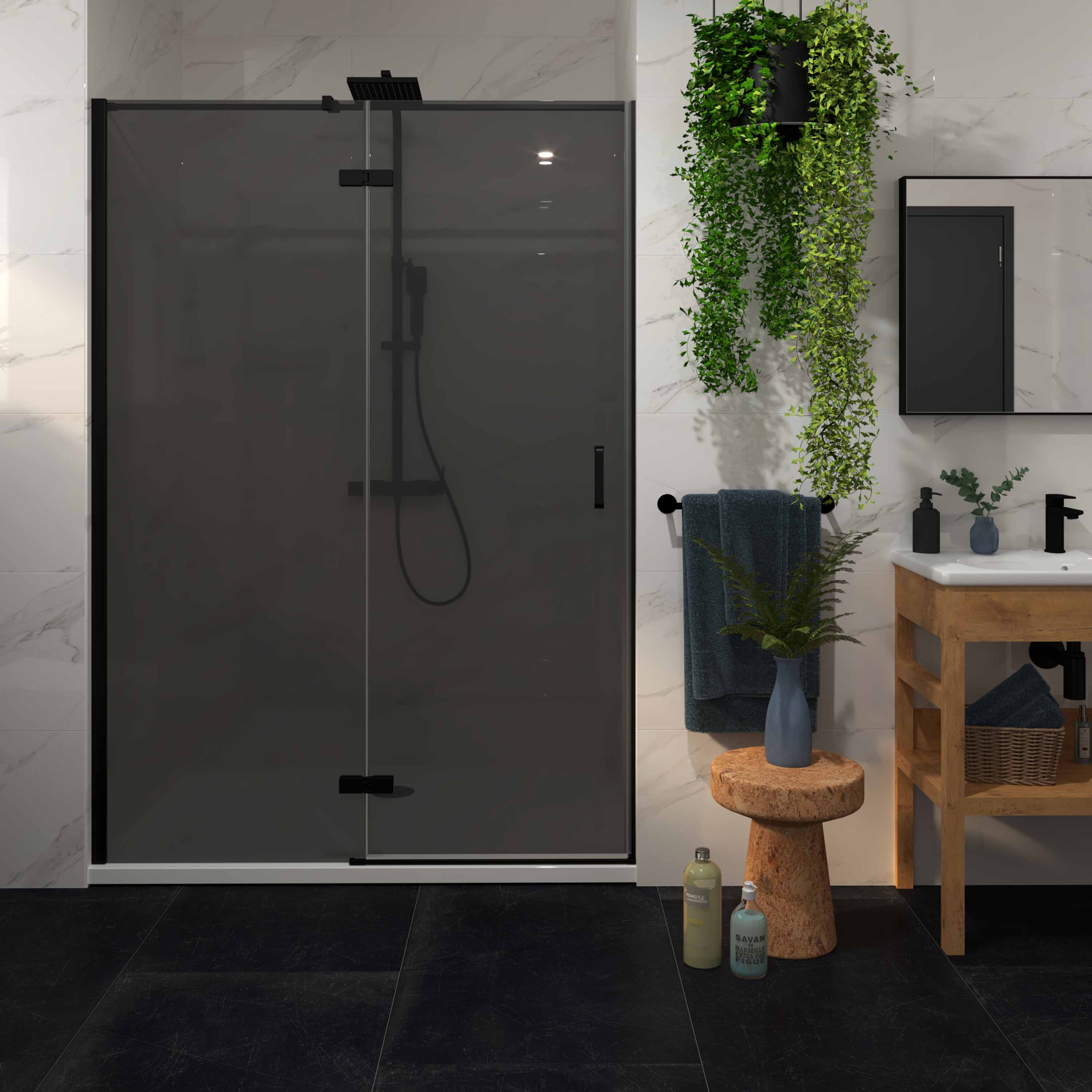 Tuš vrata jednokrilna Voxort Blue VI-line Black, 140x195, tonirano/crna