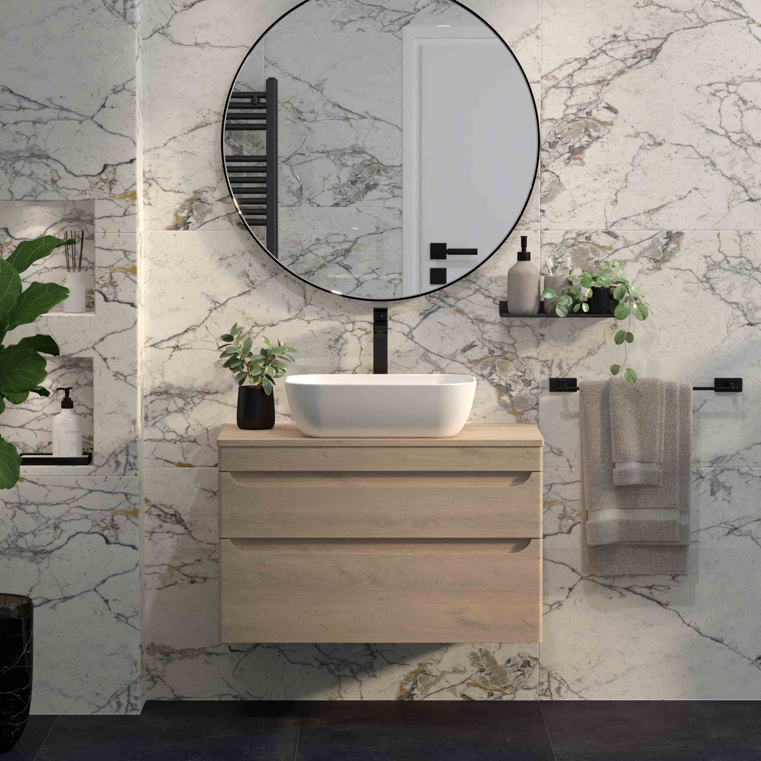 Kupaonski element viseći bez umivaonika Concepto+ Lorena, 78 cm, drvo, sa topom, sa 2 ladice