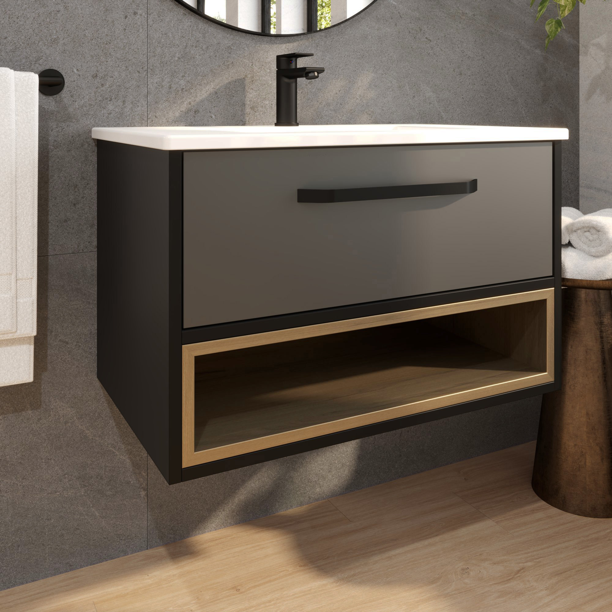 Kupaonski element viseći sa umivaonikom Concepto+ Mavi, 75 cm, sa ladicom