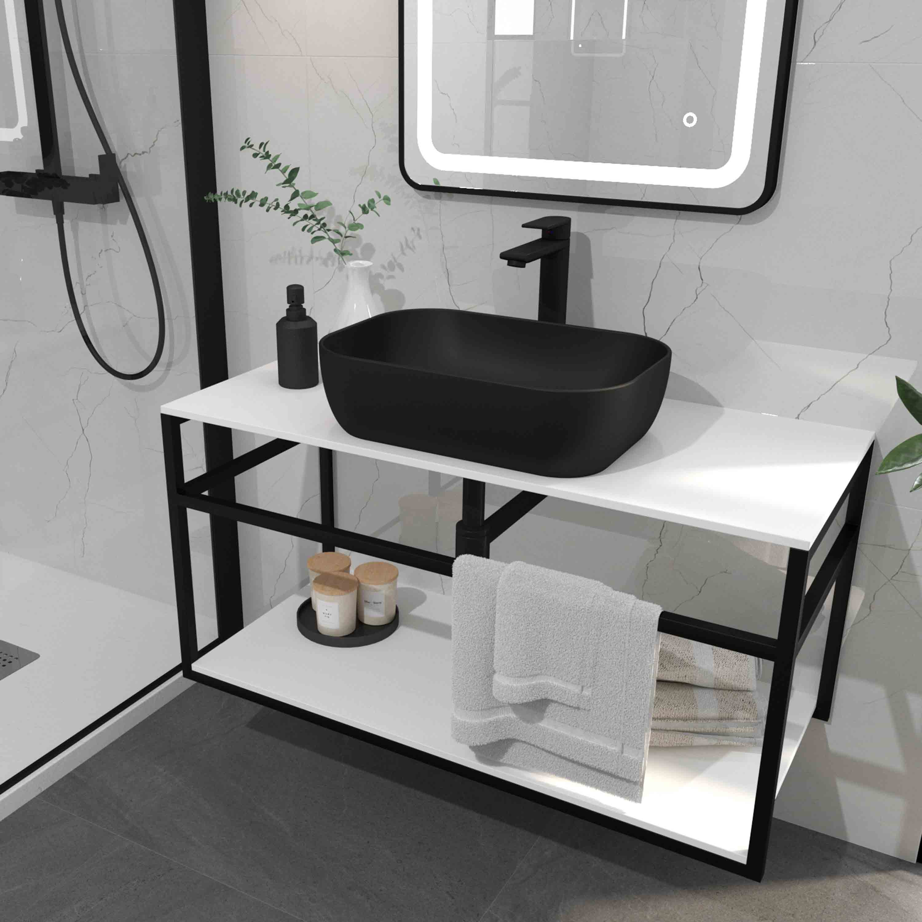 Kupaonski element viseći s pločom Concepto+ Smooth Steel, 100 cm, metalna konstrukcija, Korrtek bijela