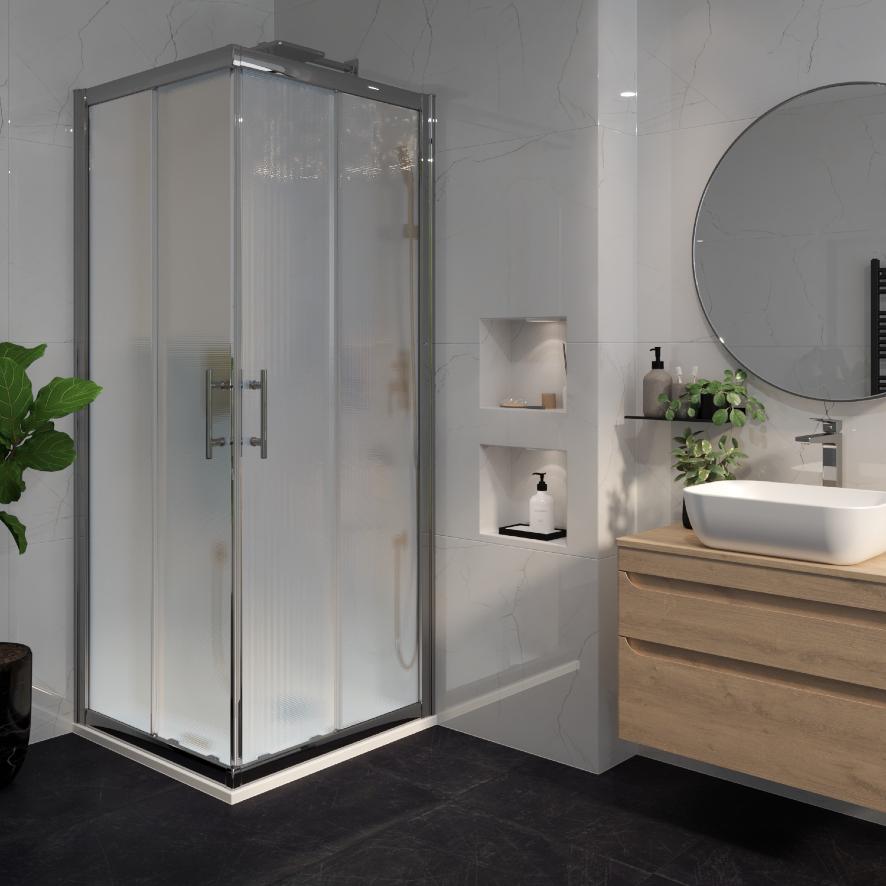 Tuš kabina kvadratna Voxort Pro NS-line, 80, ornament/krom, h-195