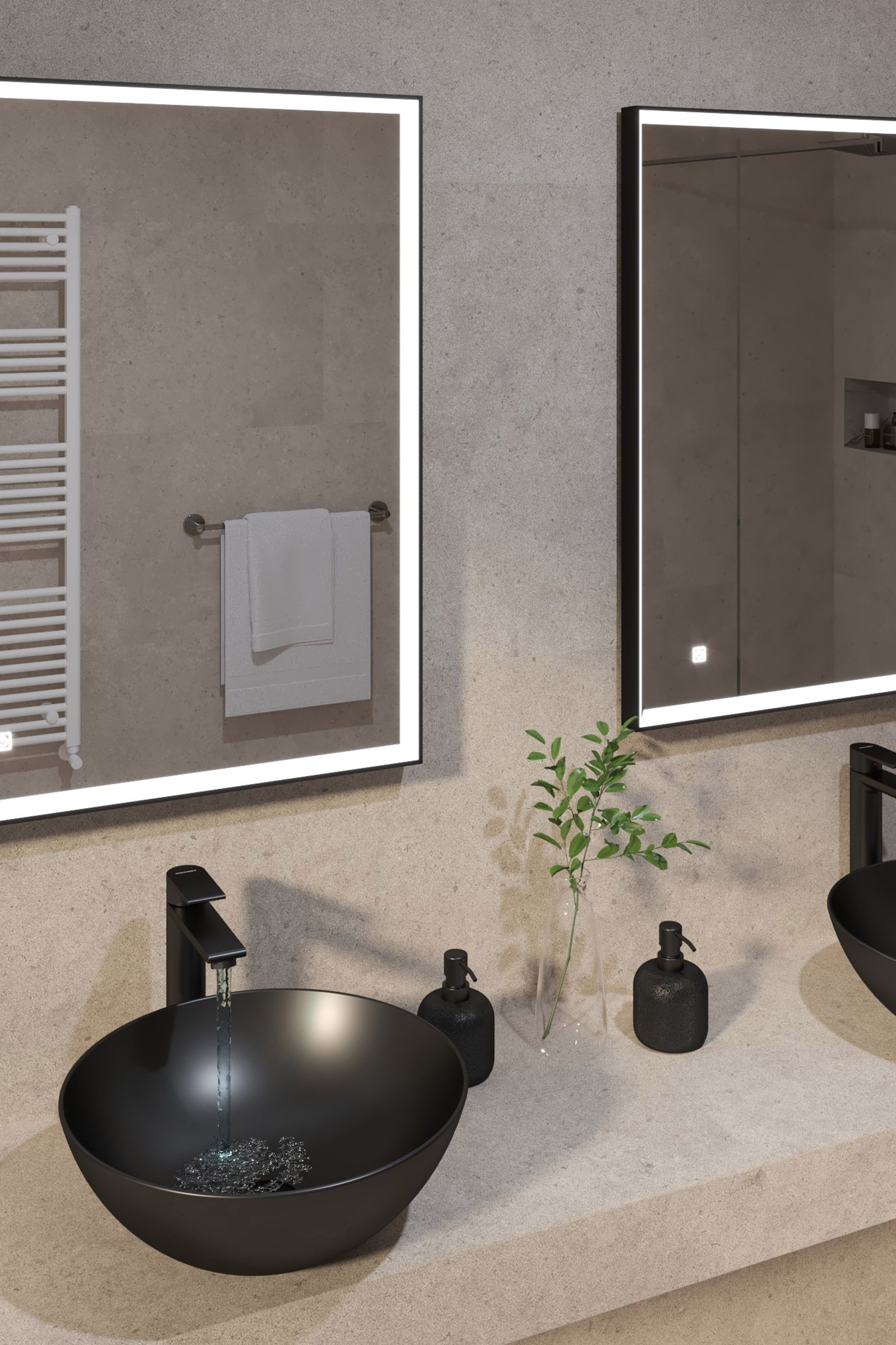 Ogledalo sa LED rasvjetom Concepto+ Gia Touch, odmagljivač, 60x80 cm, crno