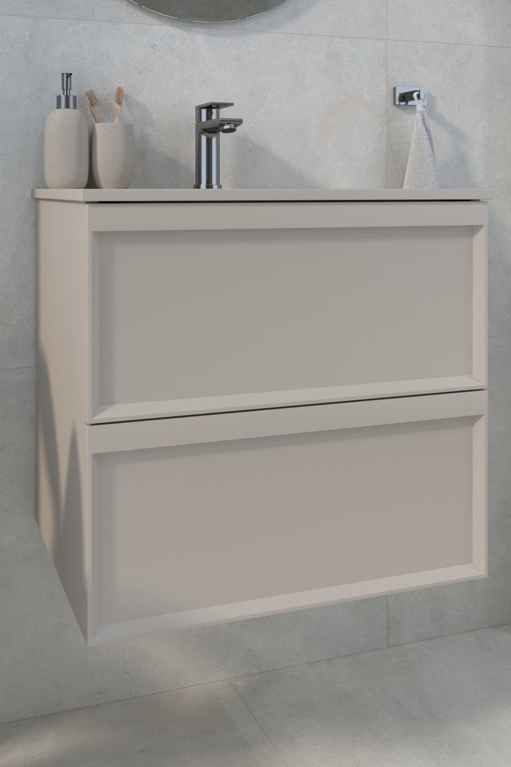 Kupaonski element viseći s umivaonikom Concepto+ Bruna, 60 cm, bež, 2 ladice