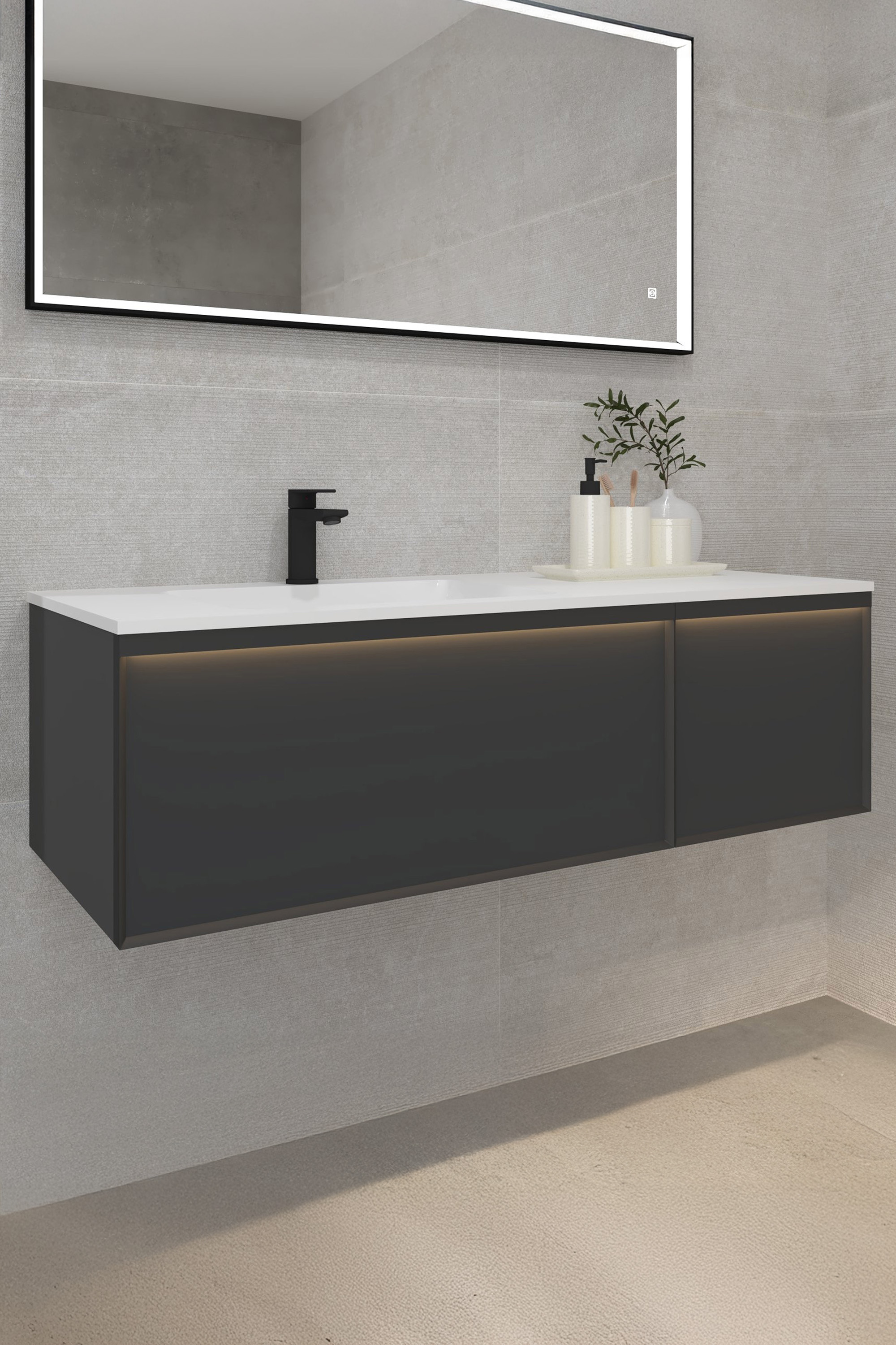 Kupaonski element viseći s umivaonikom Concepto+ Karisa, 120 cm, siva, 2 ladice