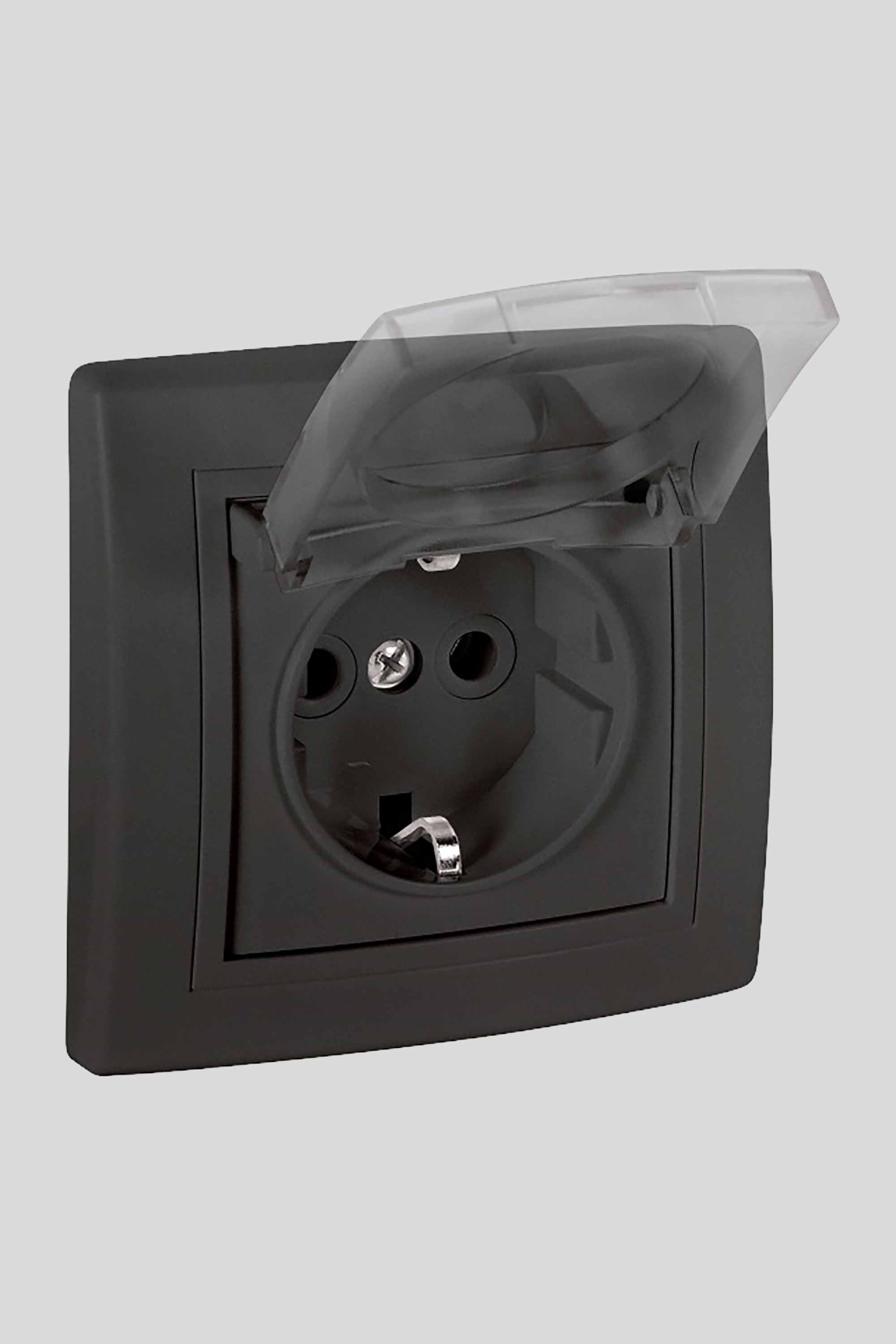Utičnica PRESTIGE 16A / 250V~ s poklopcem, crna soft