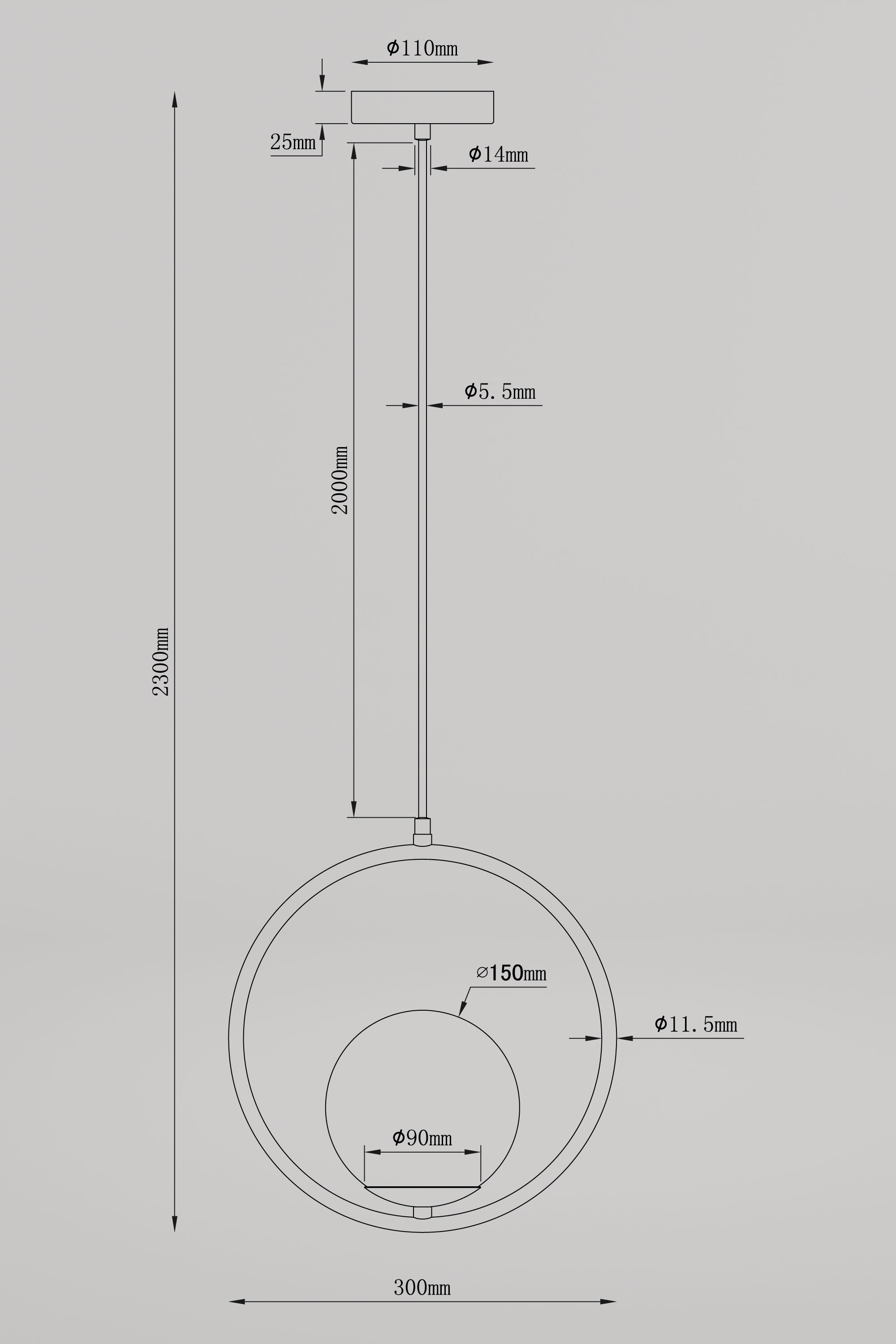 Visilica (luster) Zorra Lighting Lucenta I (300x2000mm, E27), crna