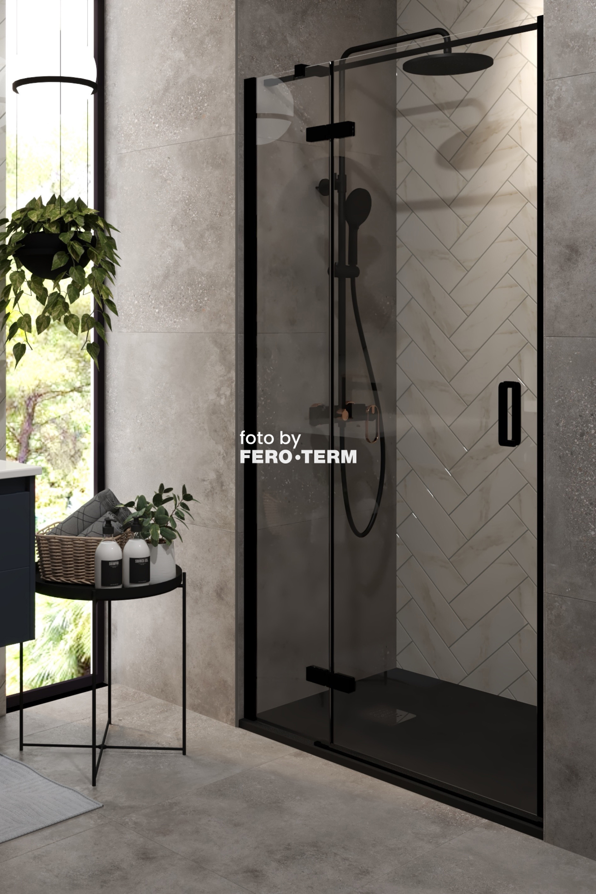 Tuš vrata jednokrilna Voxort Blue VI-line Black, 100x195, prozirno/crna