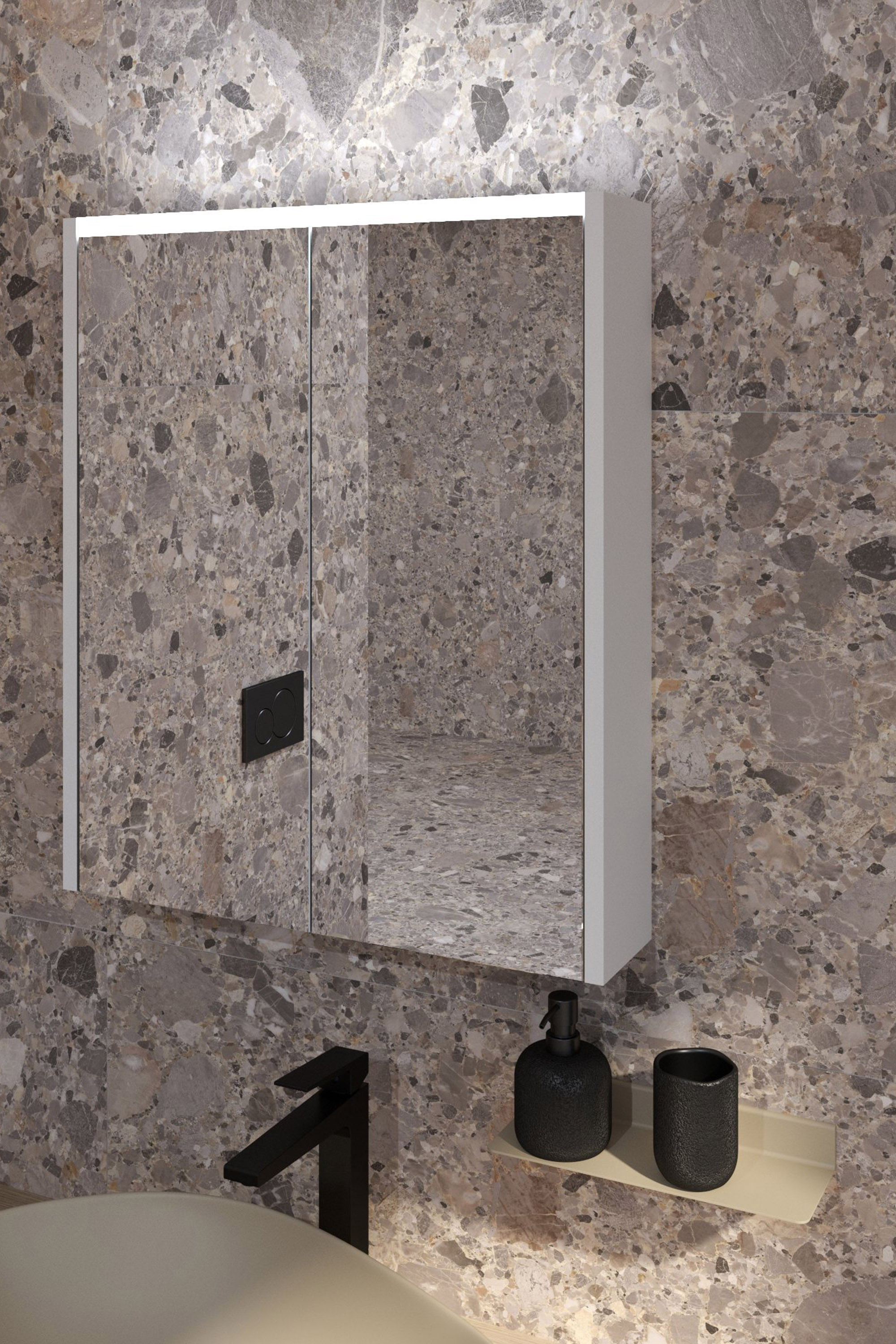 Kupaonski ormarić sa ogledalom i LED rasvjetom Concepto+ Coco White, 60x70x13 cm, bijelo